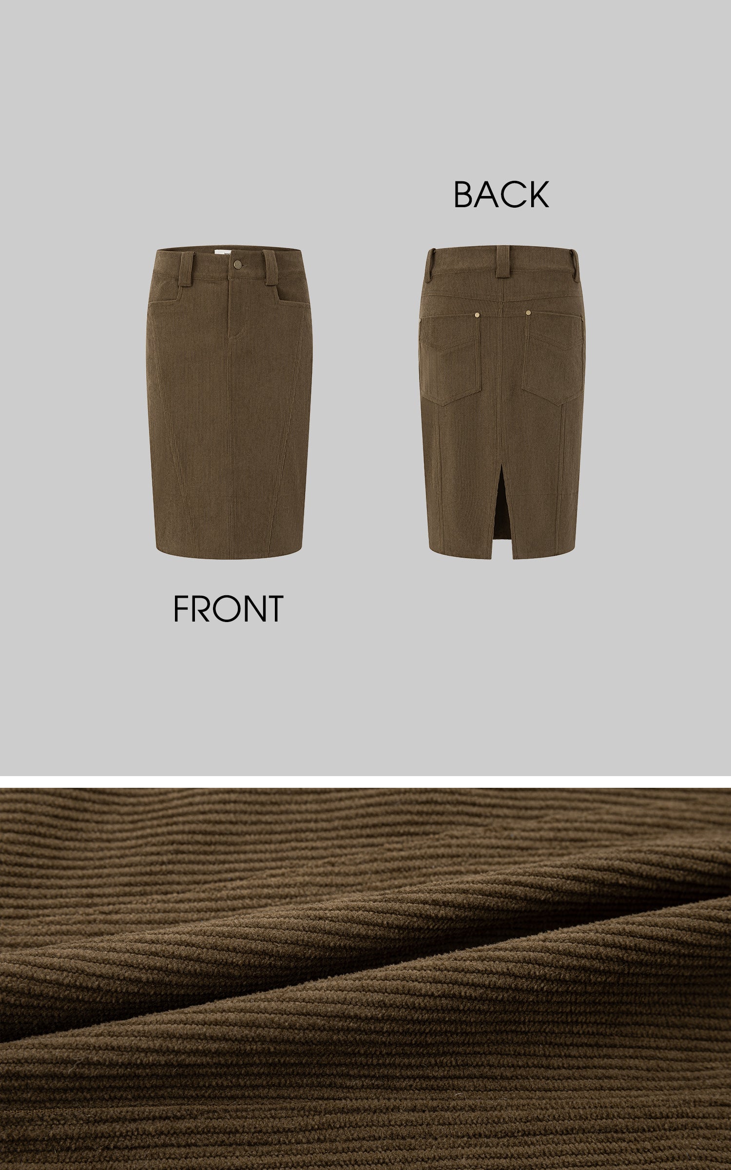 IAMXIAA ハイウエストコーデュロイボディコンミディスカート