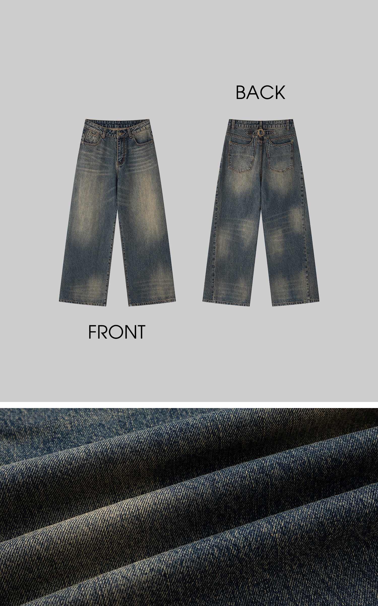 IAMXIAA ヴィンテージウォッシュ ワイドレッグデニムジーンズ