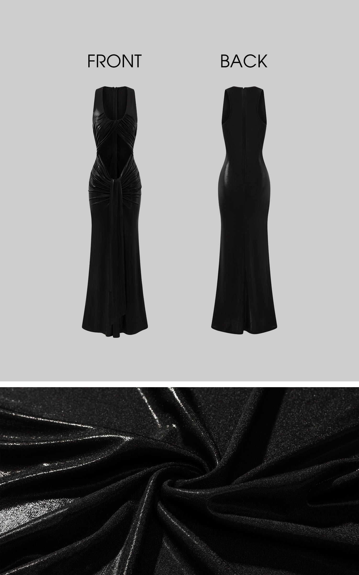 ROVENTE カットアウトドレープメタリックマキシドレス