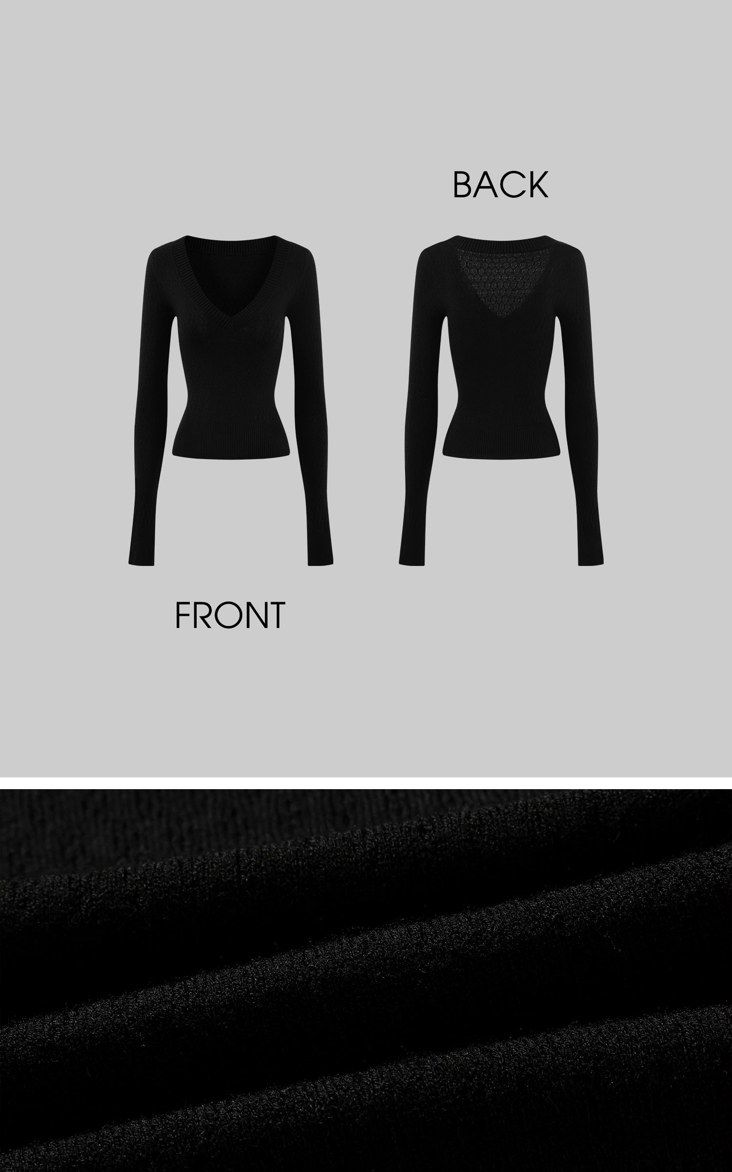 Low pixel ディープVスリムフィットテクスチャーニットロングスリーブトップ