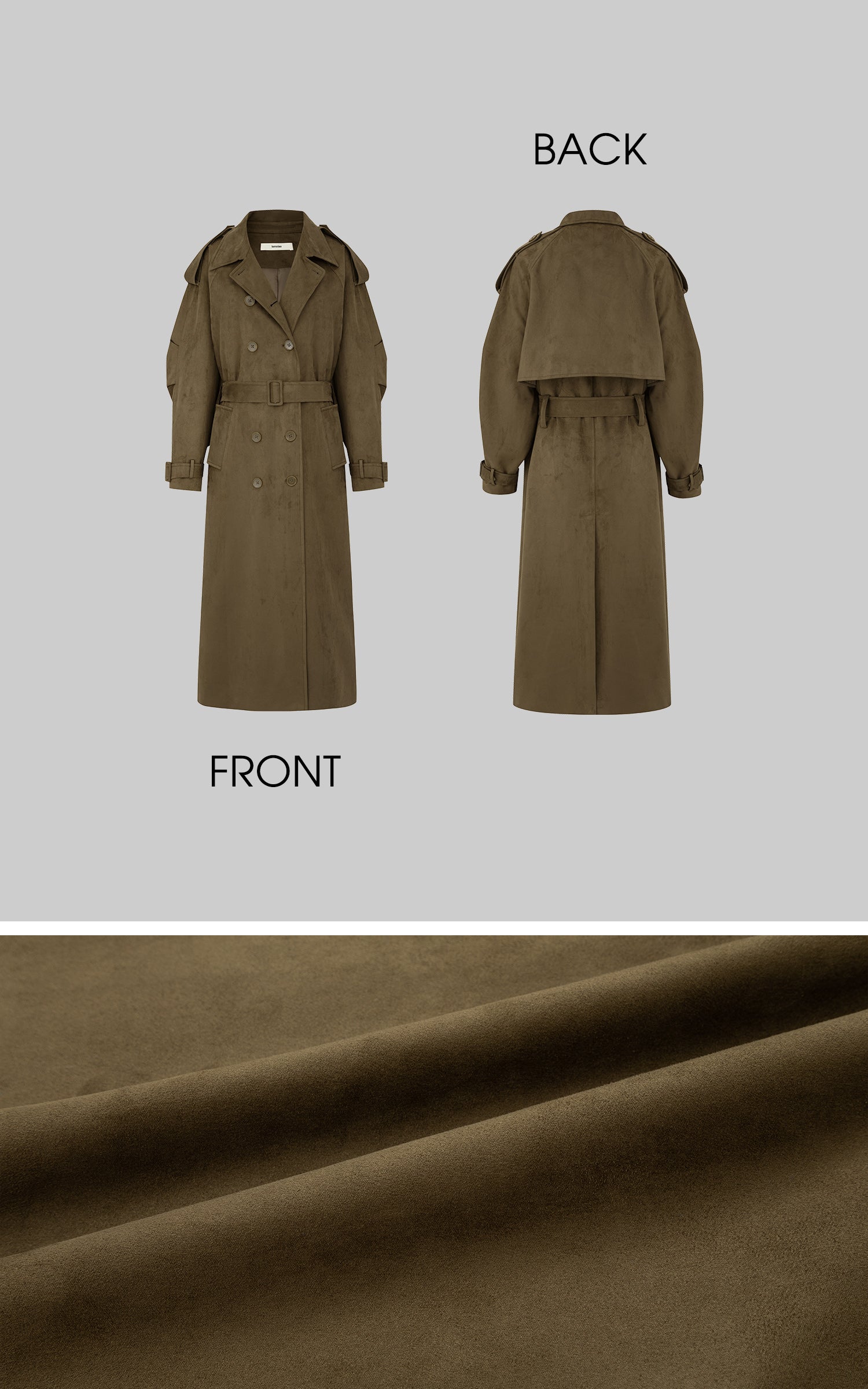 IAMXIAA フェイクスエード ロングトレンチコート ダブルブレストデザイン