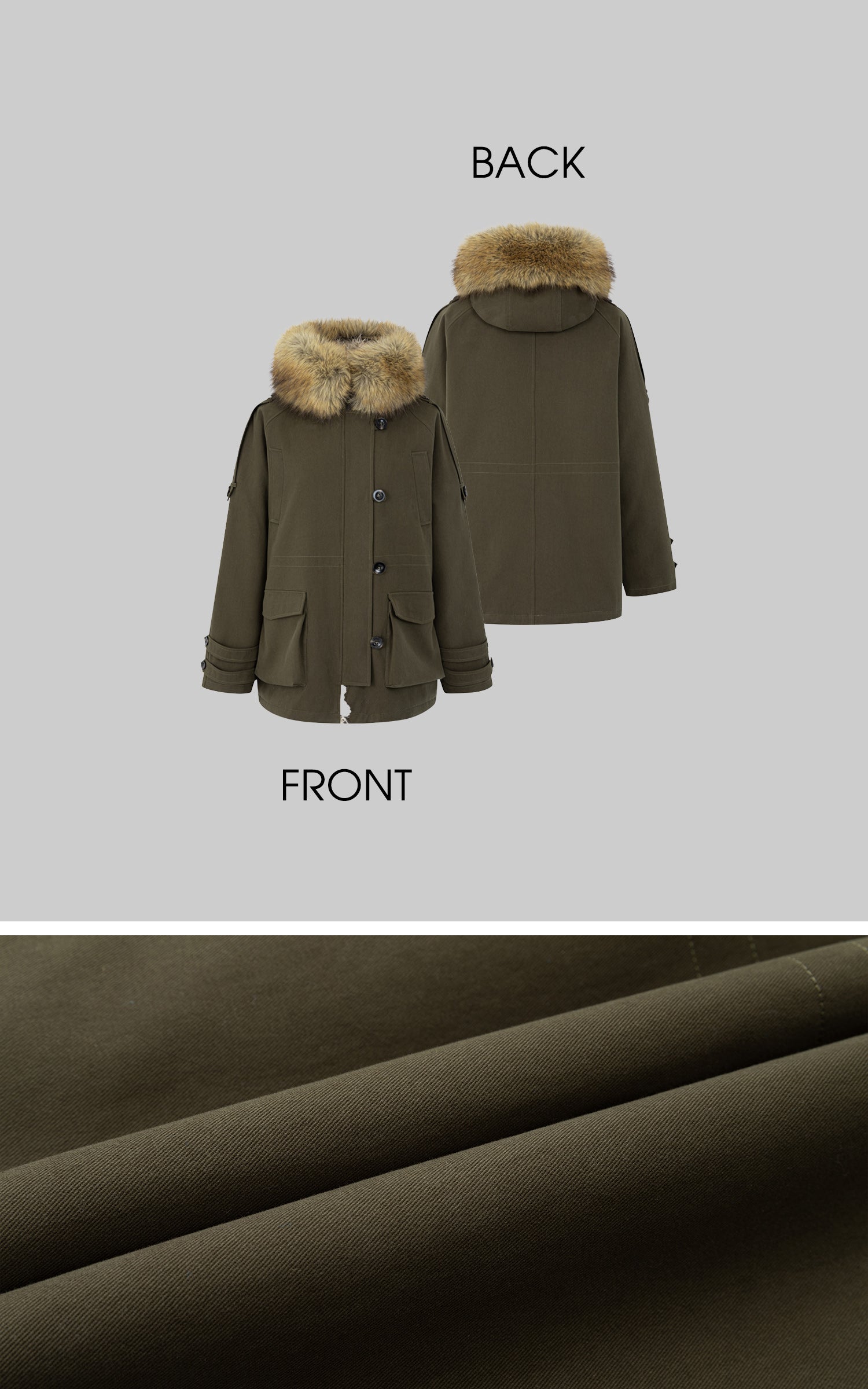 IAMXIAA フェイクファー フード付きユーティリティジャケット