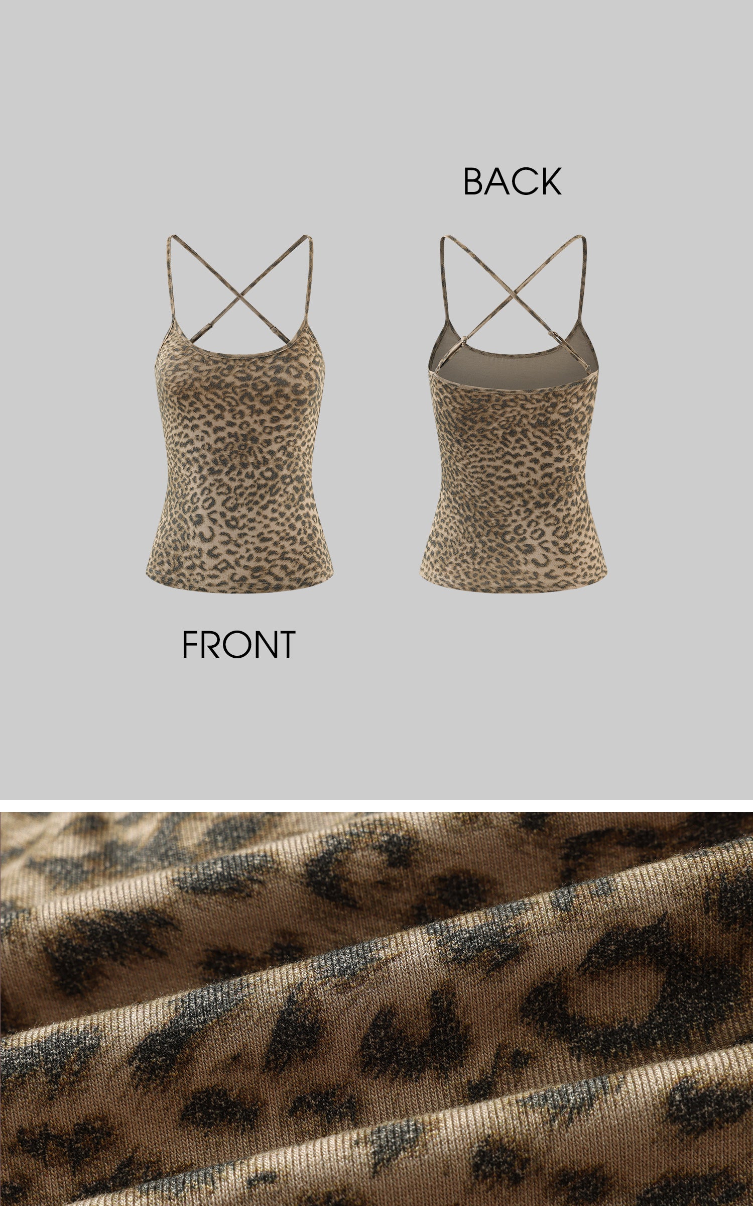 Rase le sol レオパード柄クロスストラップスリムキャミトップ