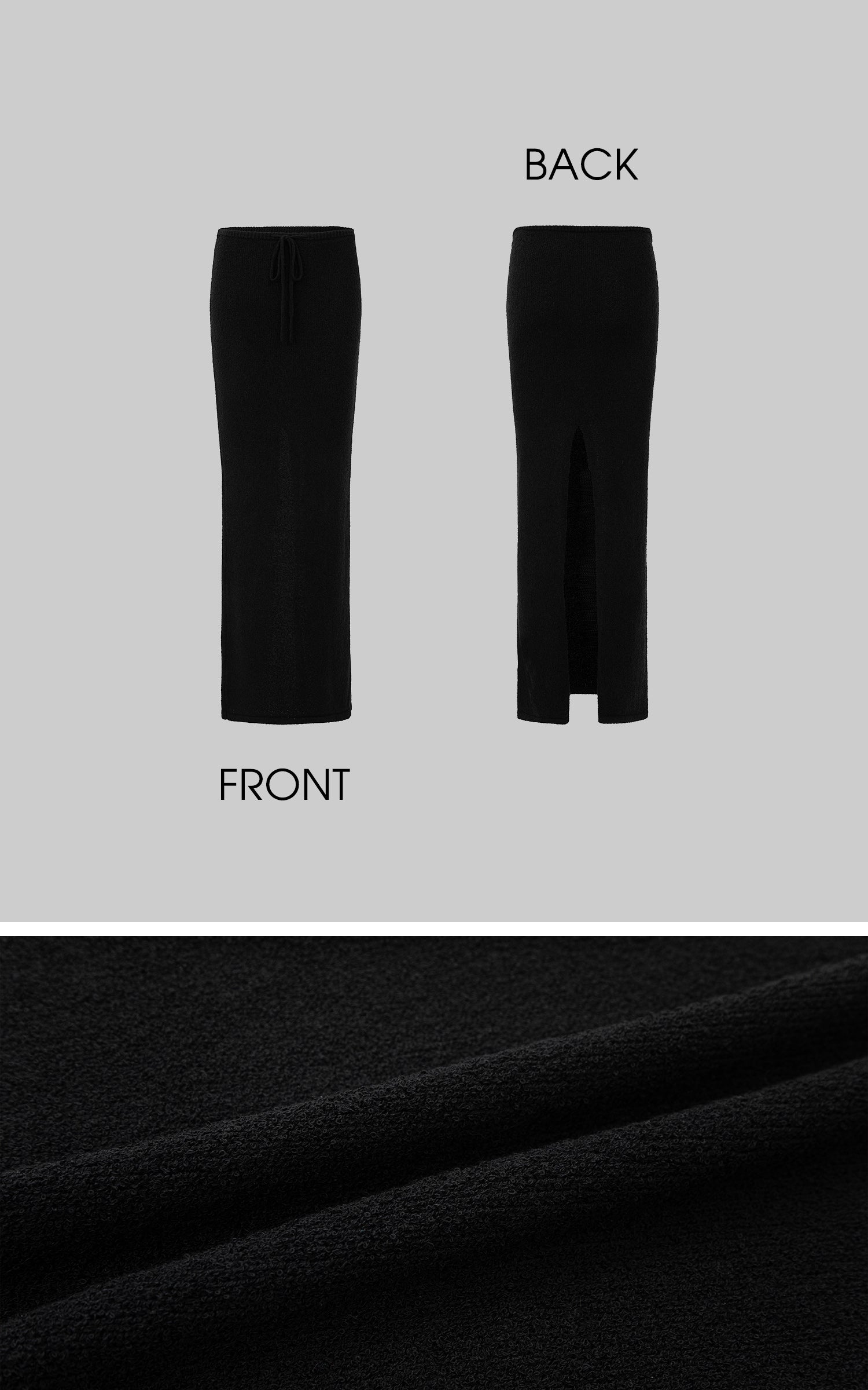 IAMXIAA ドローストリングウエストとバックスリット付きニットマキシスカート