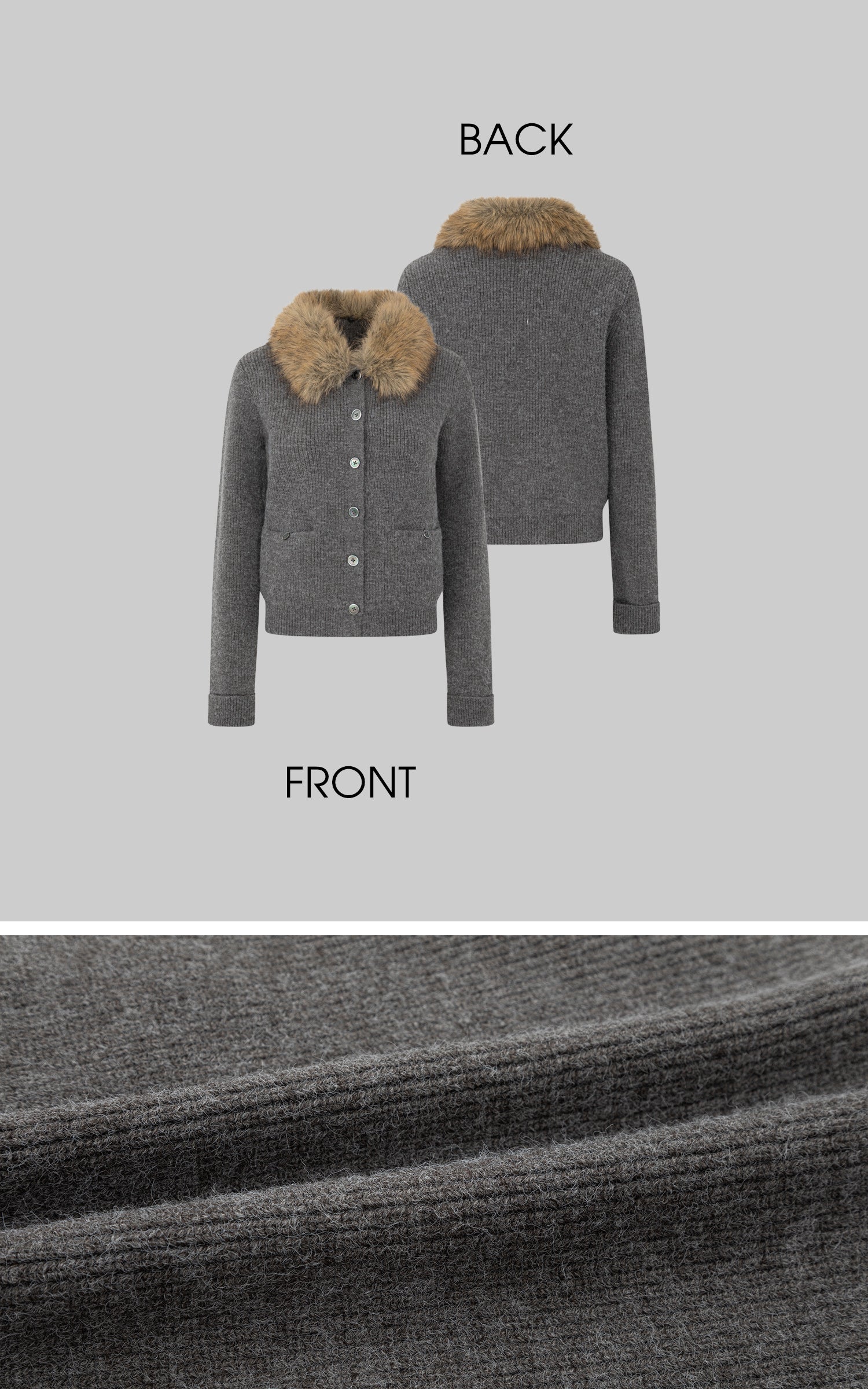 IAMXIAA フェイクファー襟ウール風ニットカーディガン