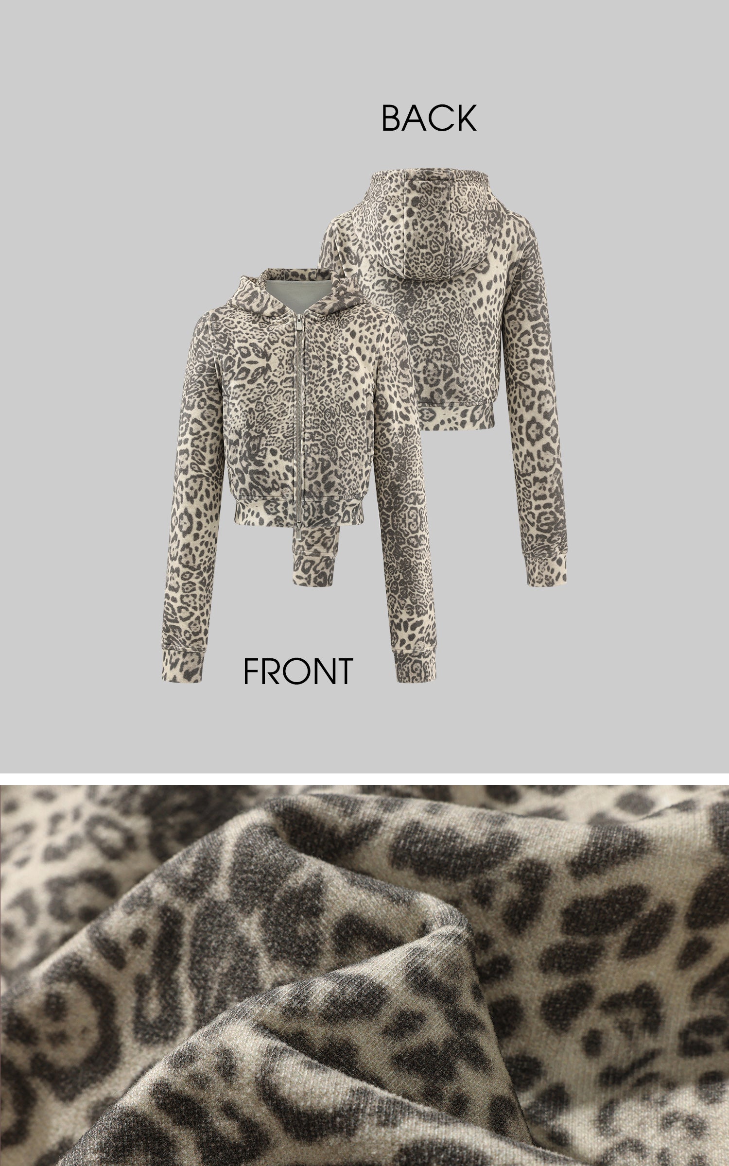 ROVENTE レオパード柄クロップドジップパーカー