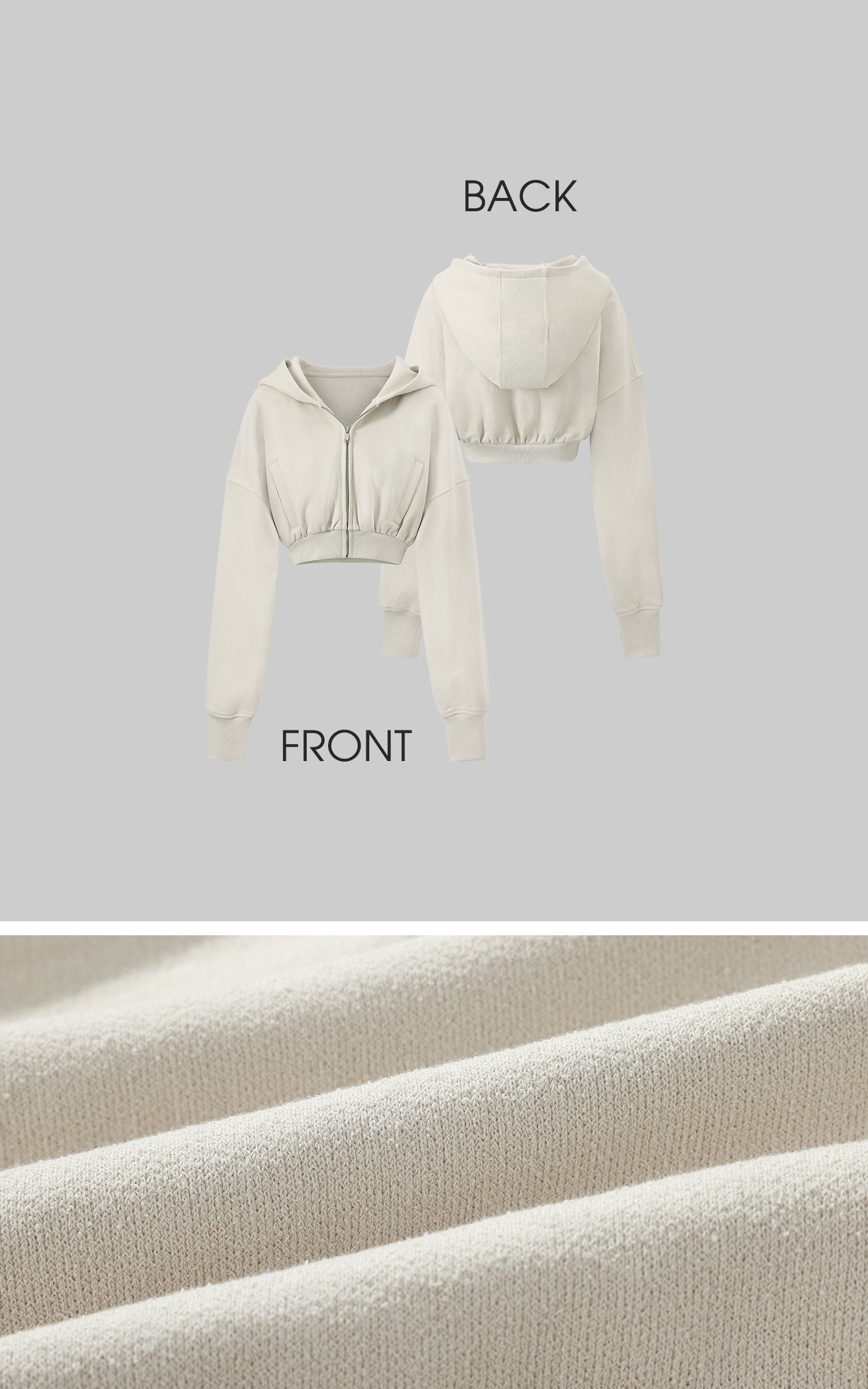 ROVENTE Cropped Hoodie with Zip and Gathered Hem - PINKPARKS