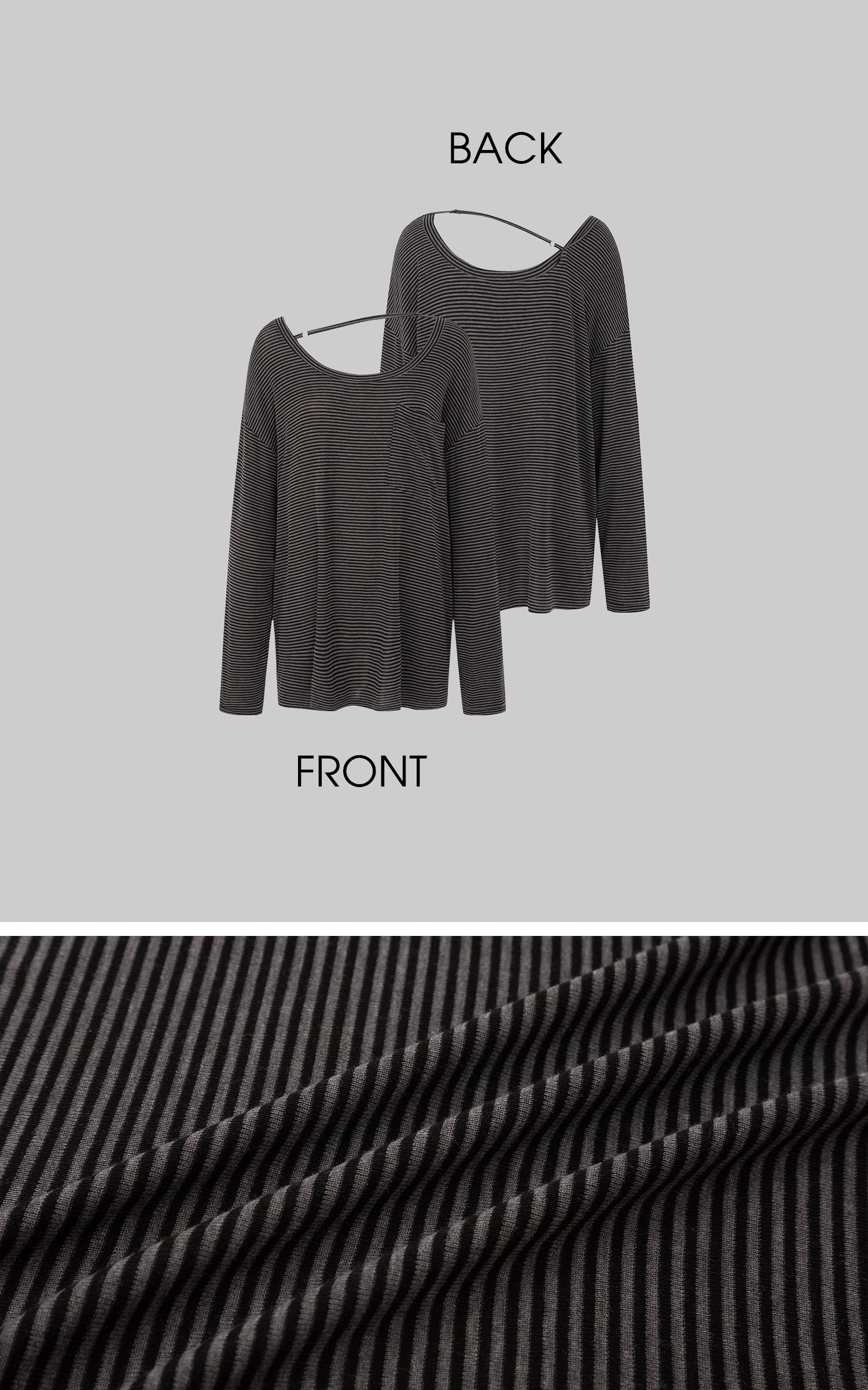 IAMXIAA ストライプ柄オフショルダー長袖トップス（バックストラップ付き）