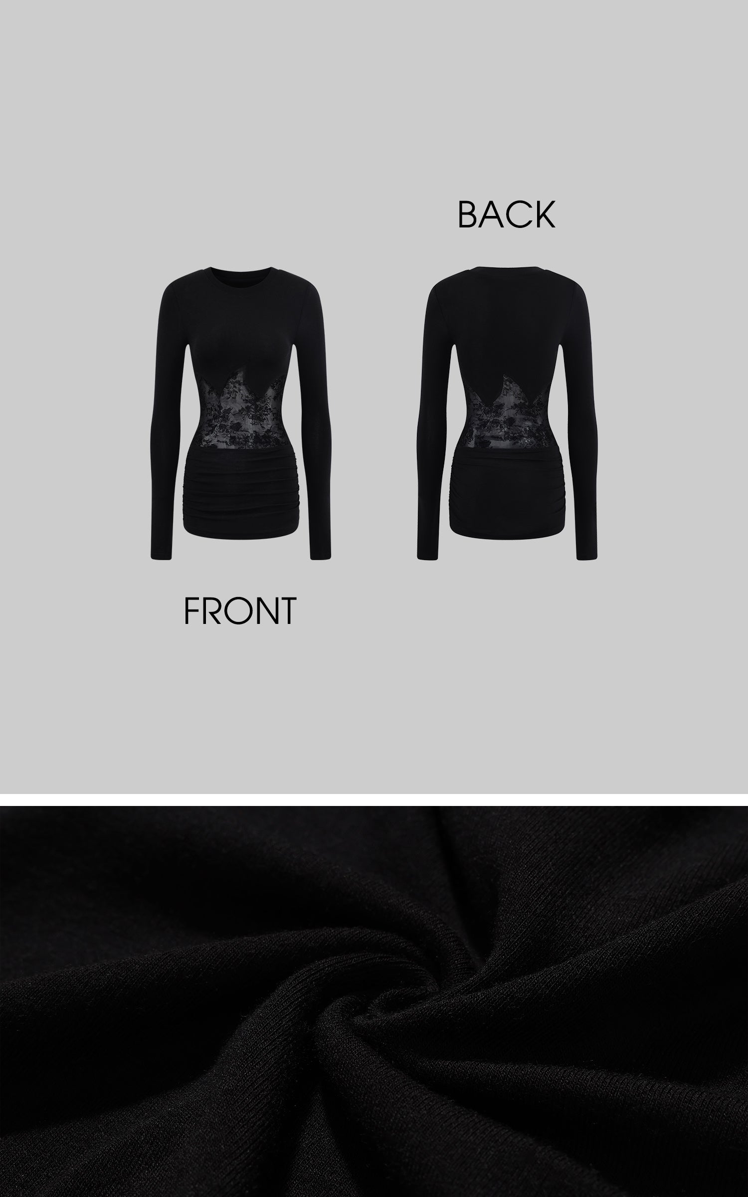 Low pixel レースパネルスリムフィットニットロングスリーブトップ