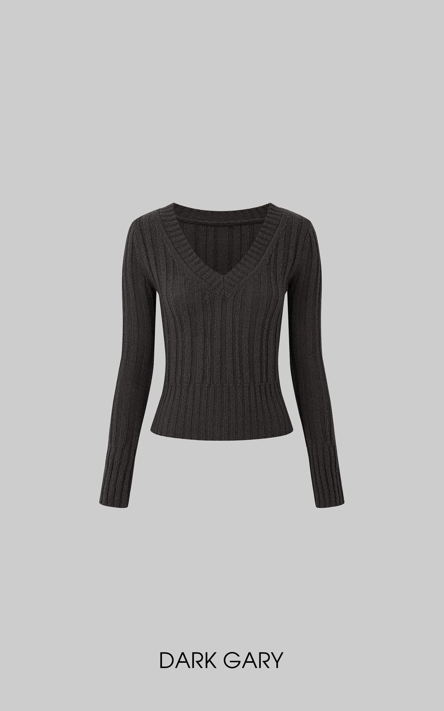 スリムフィット リブ Vネック ニットトップ