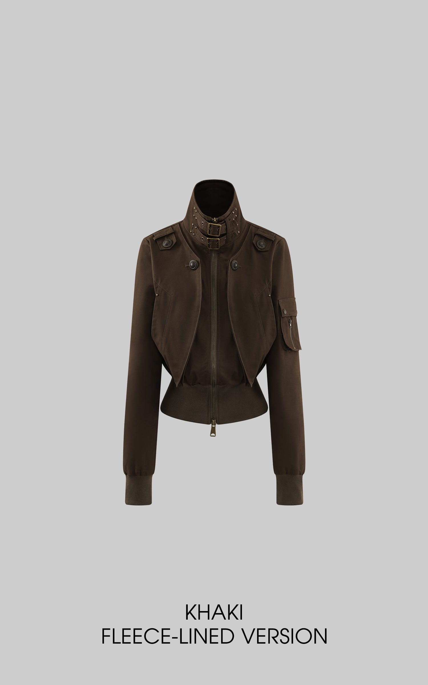 Low pixel Studded Buckle Collar Cropped Jacket