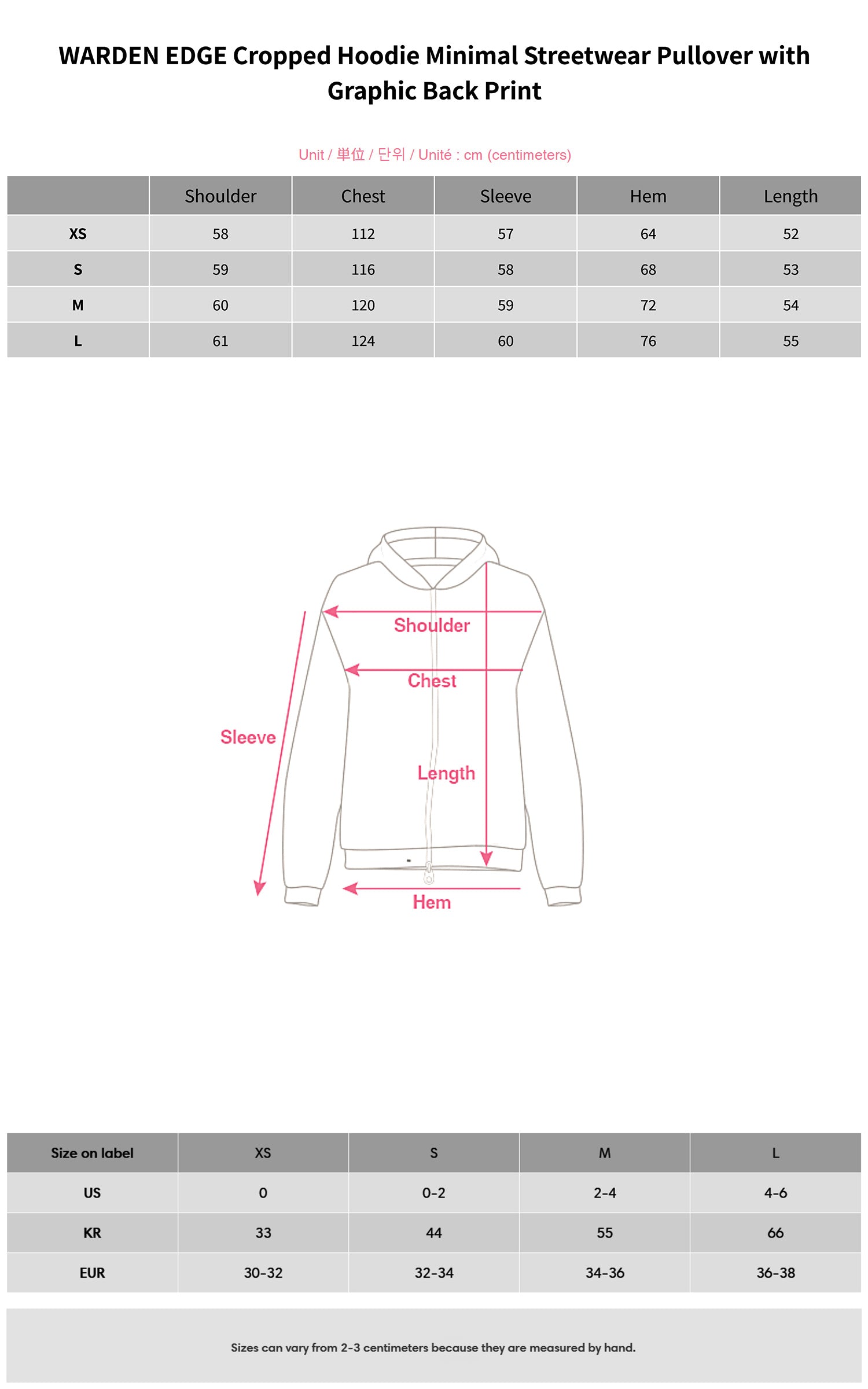 WARDEN EDGE Cropped Hoodie Minimal Streetwear Pullover with Graphic Back Print