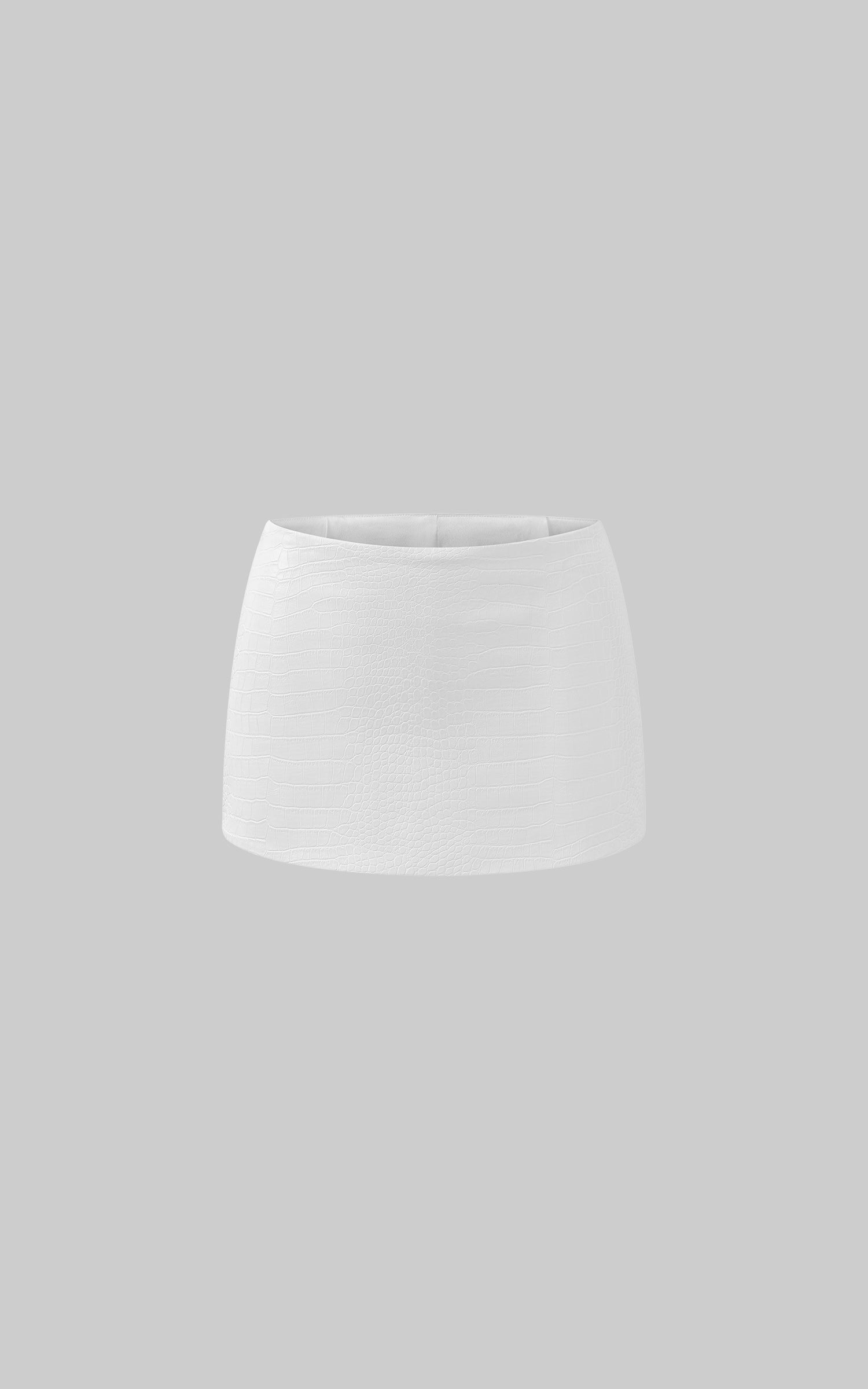 ROVENTE Croc-Embossed White Leather Mini Skirt - PINKPARKS