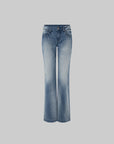 IAMXIAA Vintage Washed Flare Jeans Low Waist Denim with Retro Y2K Street Style