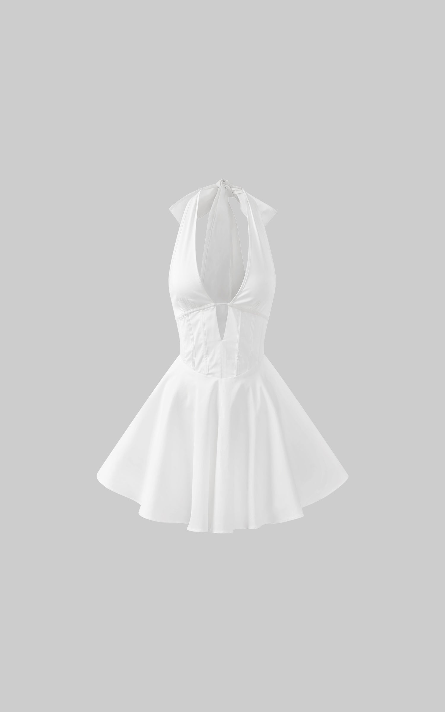 ROVENTE Deep V Halter Mini Dress with Flared Skirt - PINKPARKS