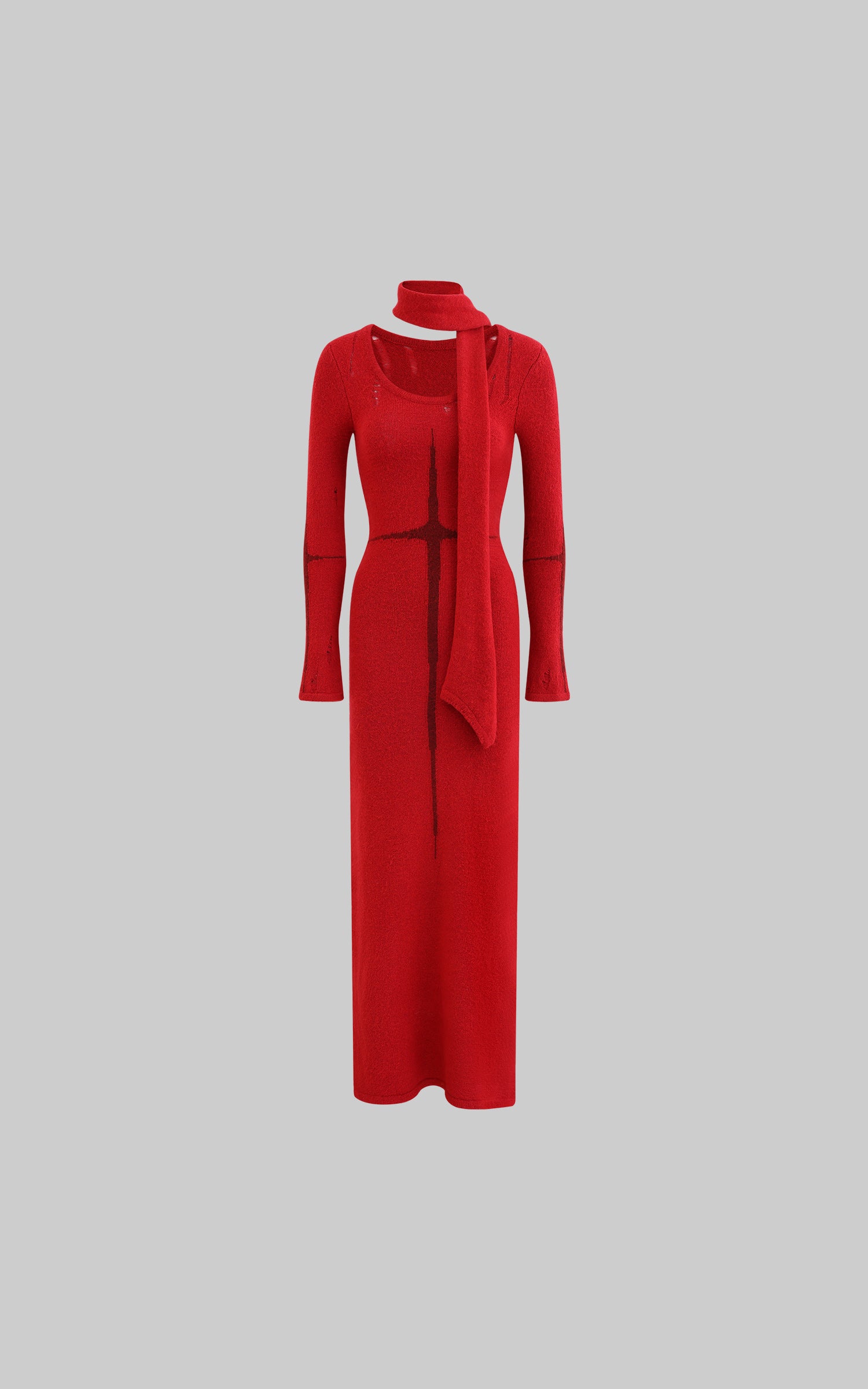 Rase le sol Fitted Knit Dress with Scarf - PINKPARKS