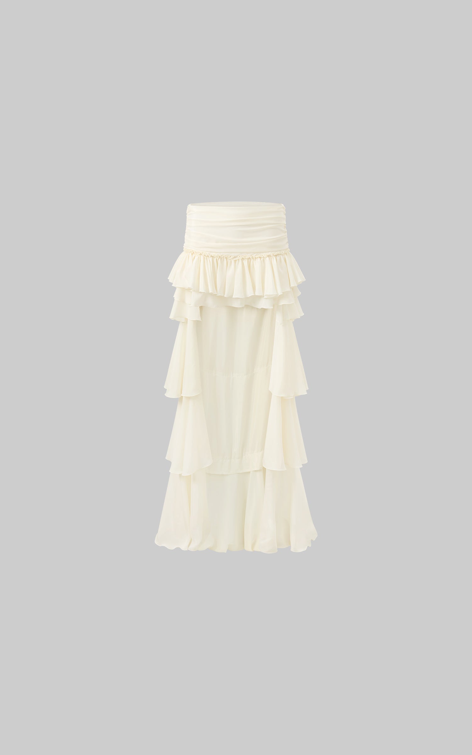 ROVENTE Layered Ruffle High-Low Skirt in Vanilla Cream - PINKPARKS