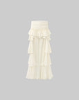 ROVENTE Layered Ruffle High-Low Skirt in Vanilla Cream - PINKPARKS