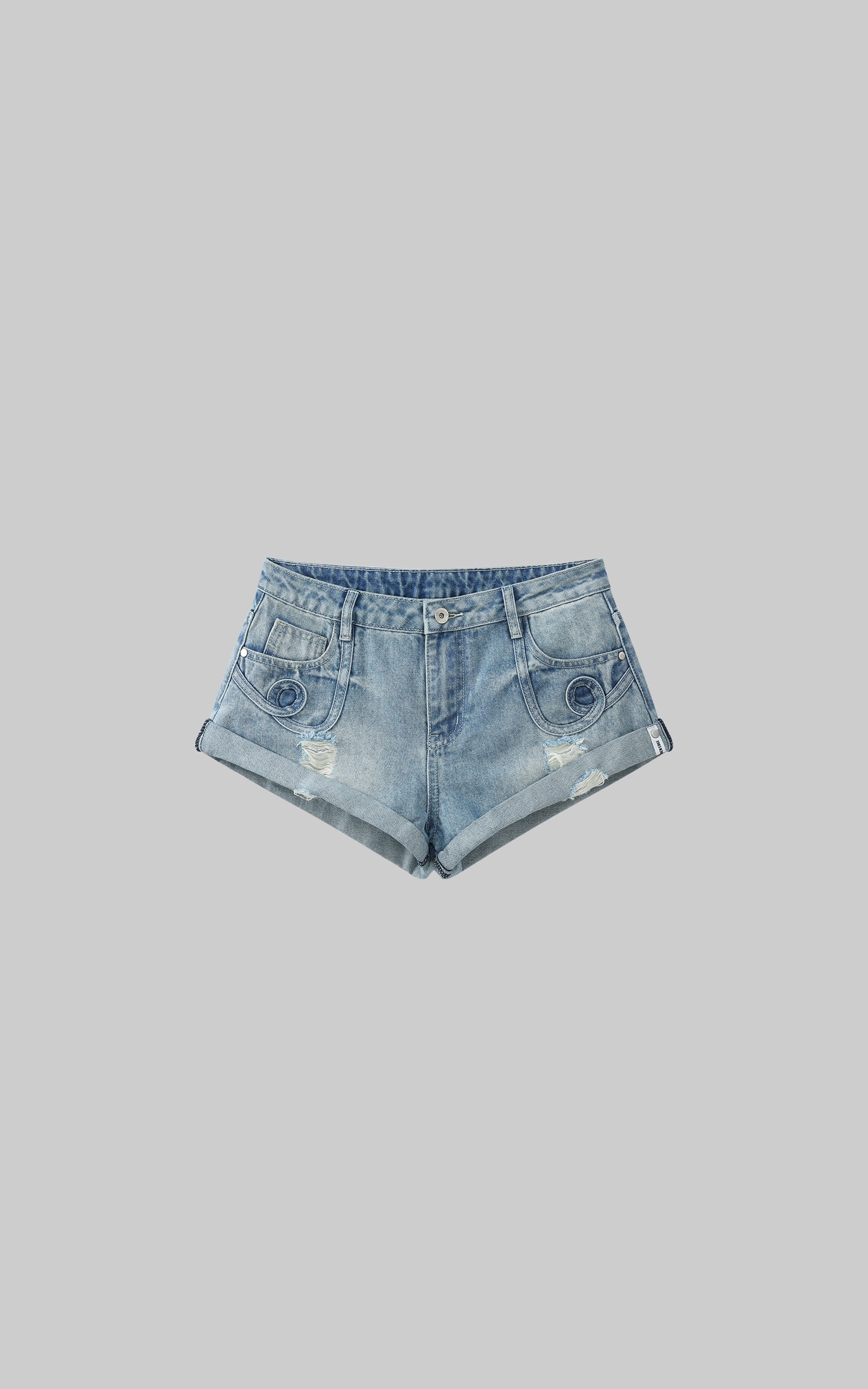 WARDEN EDGE Distressed Denim Shorts with Folded Hem & Ring Stitch - PINKPARKS