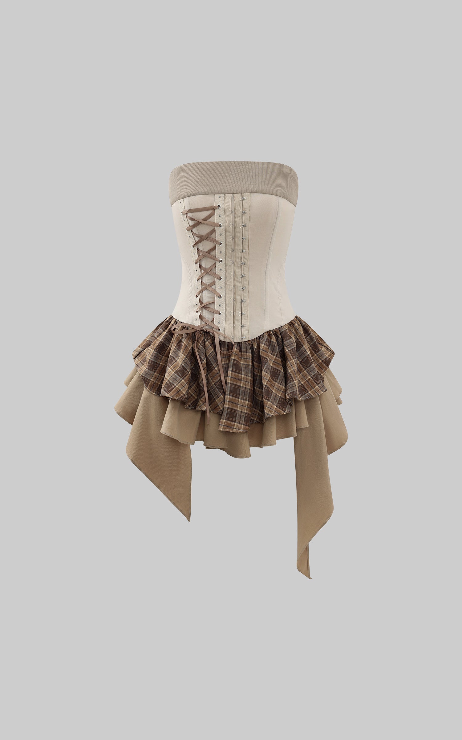 WARDEN EDGE Corset Mini Dress with Plaid Layers - PINKPARKS