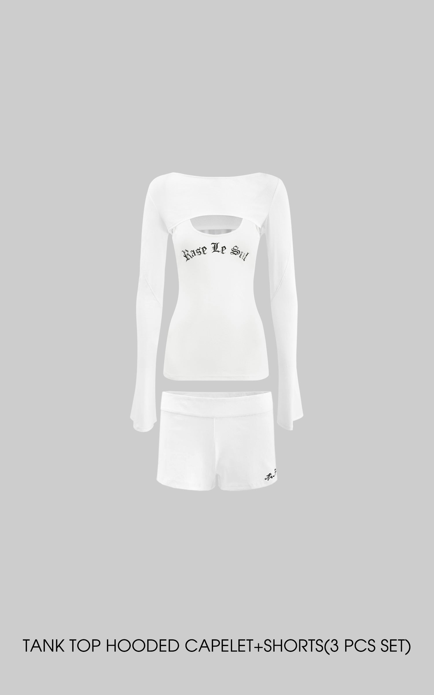 Rase le sol Tank Top + Hooded Capelet + Shorts Three-Piece Set - PINKPARKS