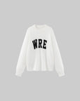 WARDEN EDGE ダメージ加工の大胆なWREロゴ入りオーバーサイズニットセーター