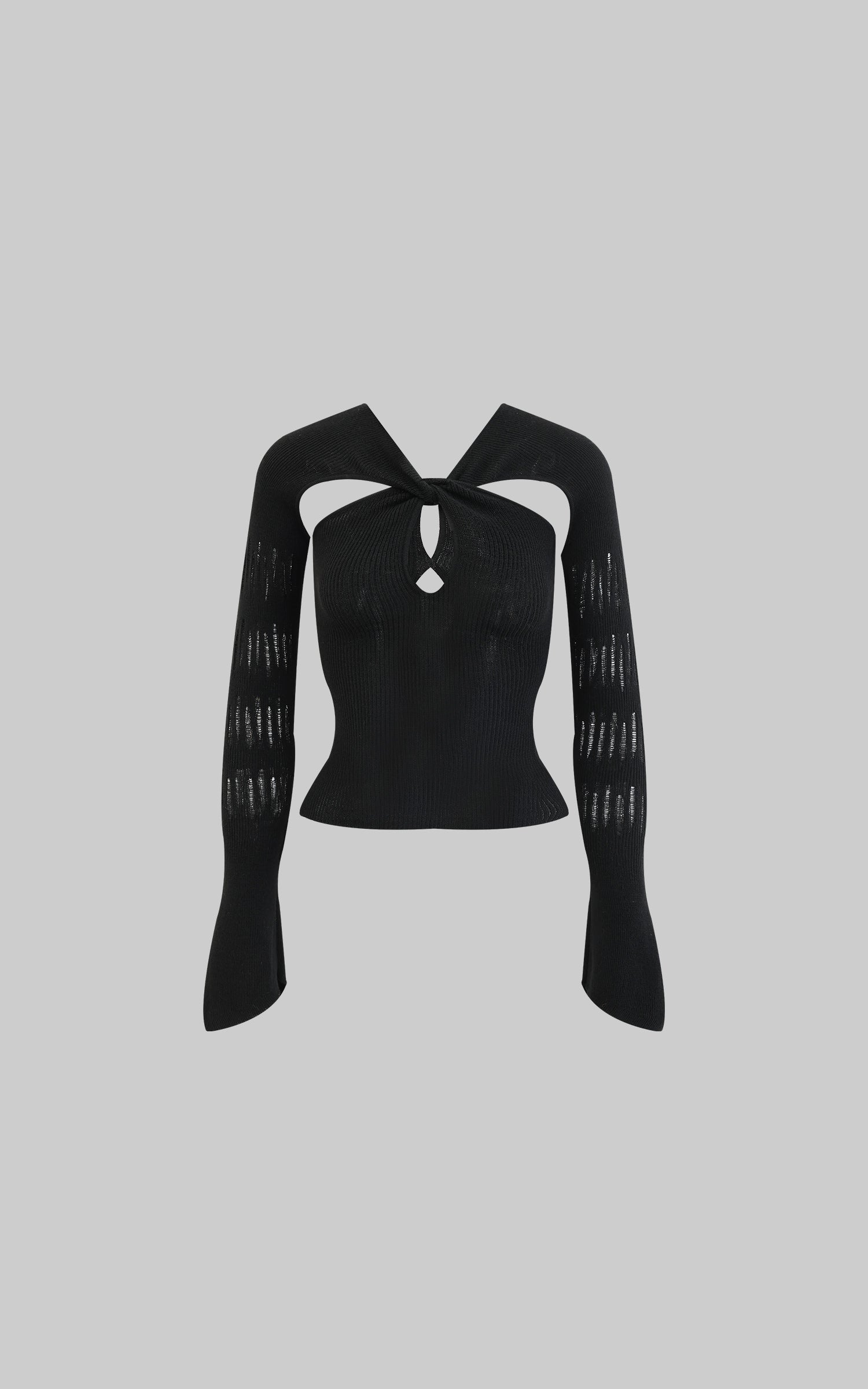 Rase le sol Cut-Out Knit Top with Flared Sleeves - PINKPARKS