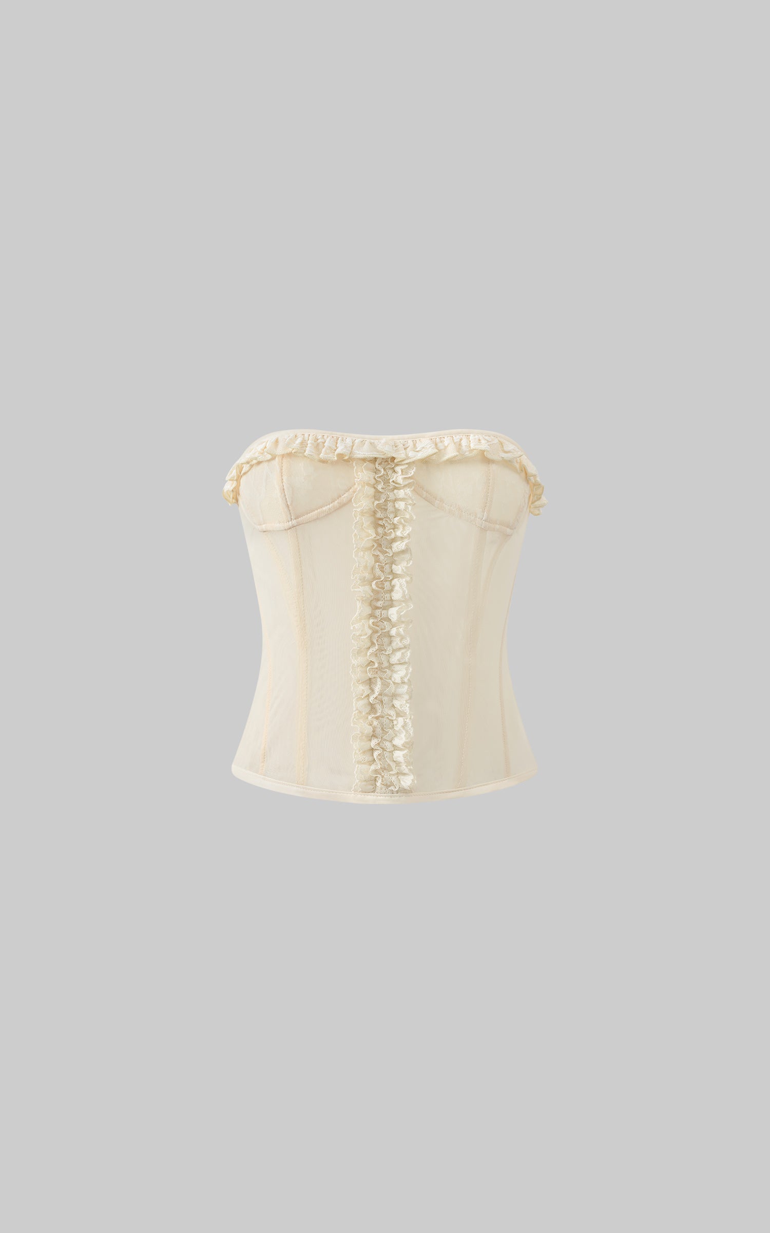 Rase le sol Sheer Mesh Corset Top with Ruffle Lace Trim - PINKPARKS