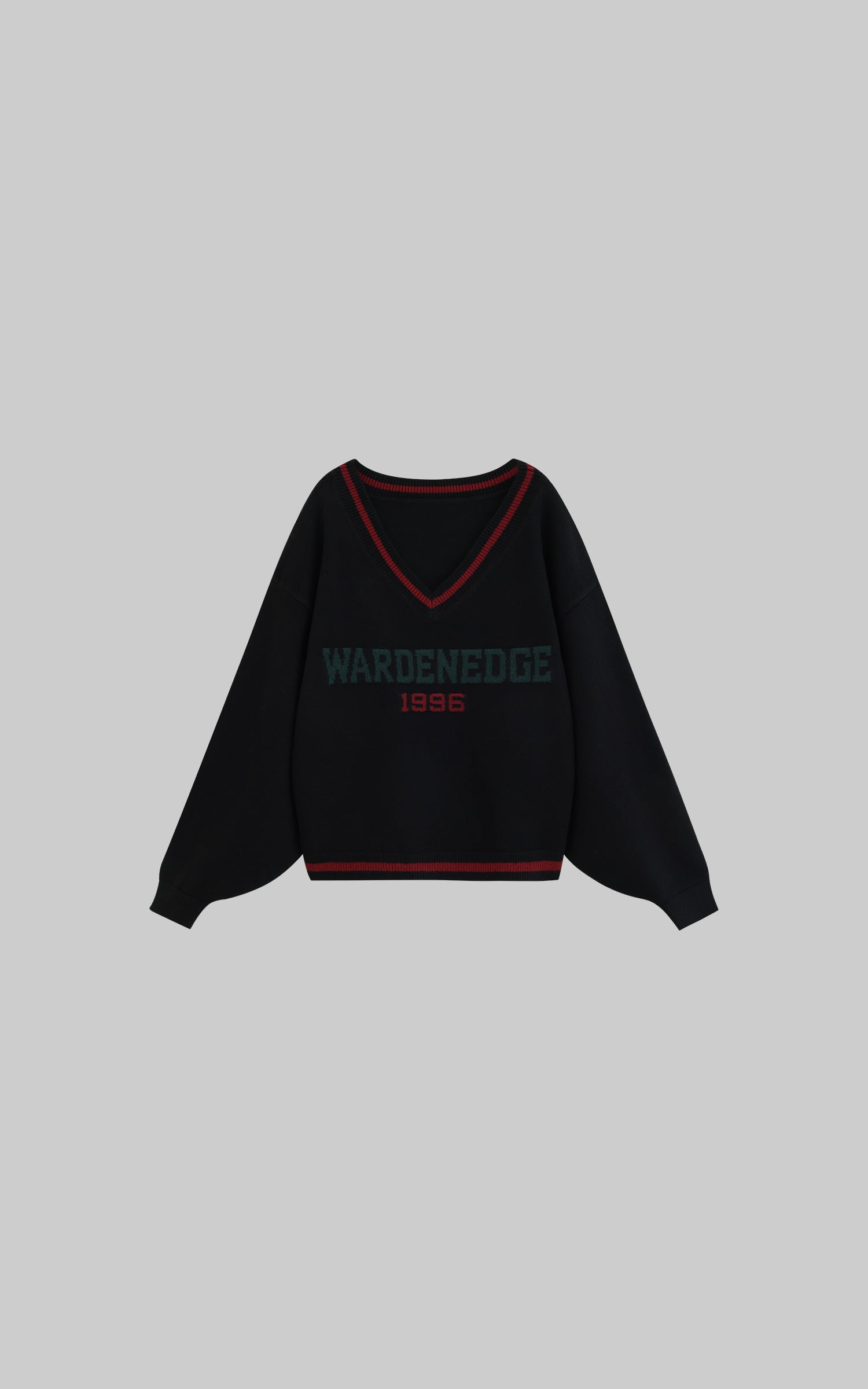WARDEN EDGE Oversized V-Neck Sweater with Retro Lettering - PINKPARKS