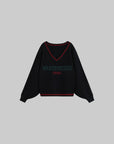 WARDEN EDGE Oversized V-Neck Sweater with Retro Lettering - PINKPARKS