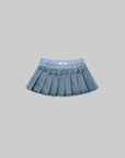 WARDEN EDGE Pleated Denim Micro Skirt with Contrast Waistband - PINKPARKS