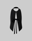 ROVENTE Backless Pinstripe Halter Vest with Front Tie in Black - PINKPARKS