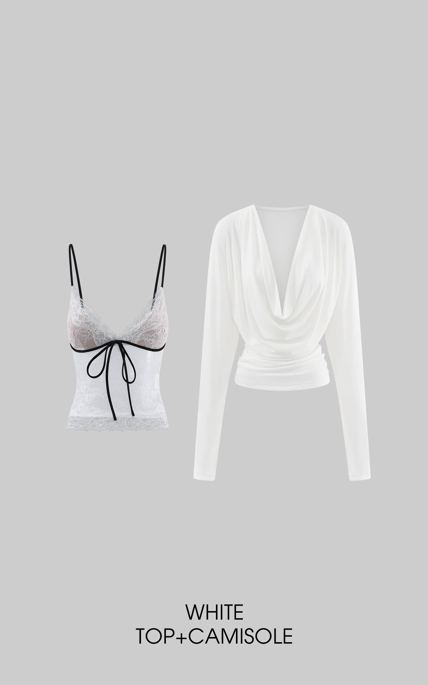 ROVENTE ドレープカウルネックトップ &amp; レースキャミソール2ピースセット