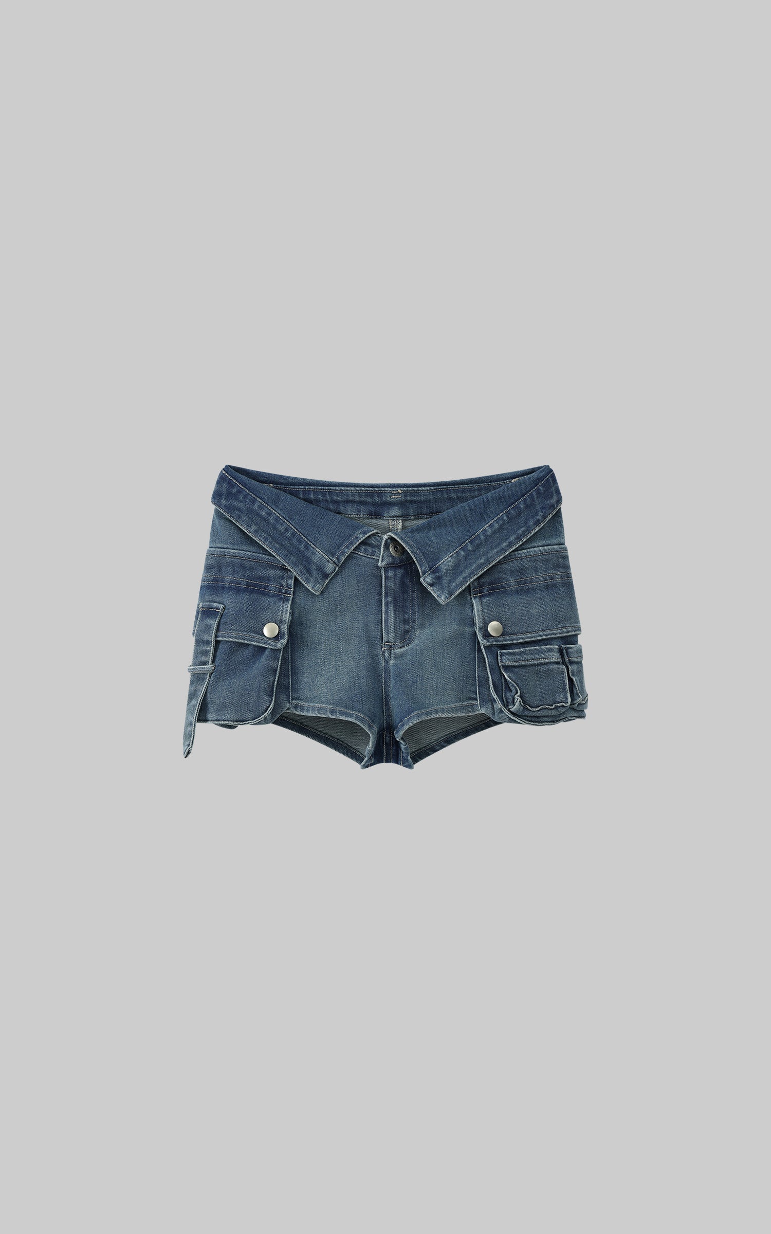 WARDEN EDGE Collar-Waist Deconstructed Denim Shorts - PINKPARKS