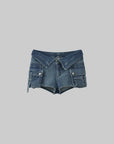 WARDEN EDGE Collar-Waist Deconstructed Denim Shorts - PINKPARKS