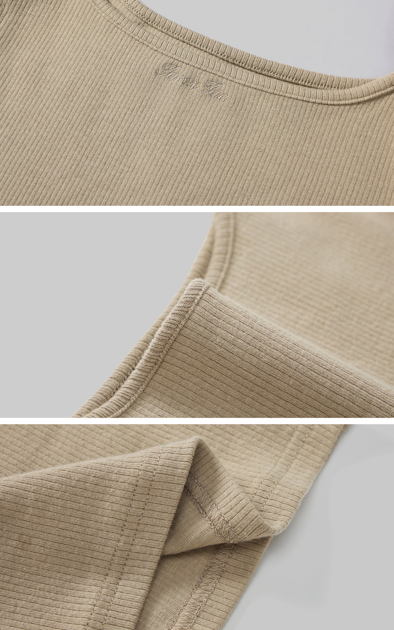 IAMXIAA リブ編みニット スパゲッティストラップ タンクトップ