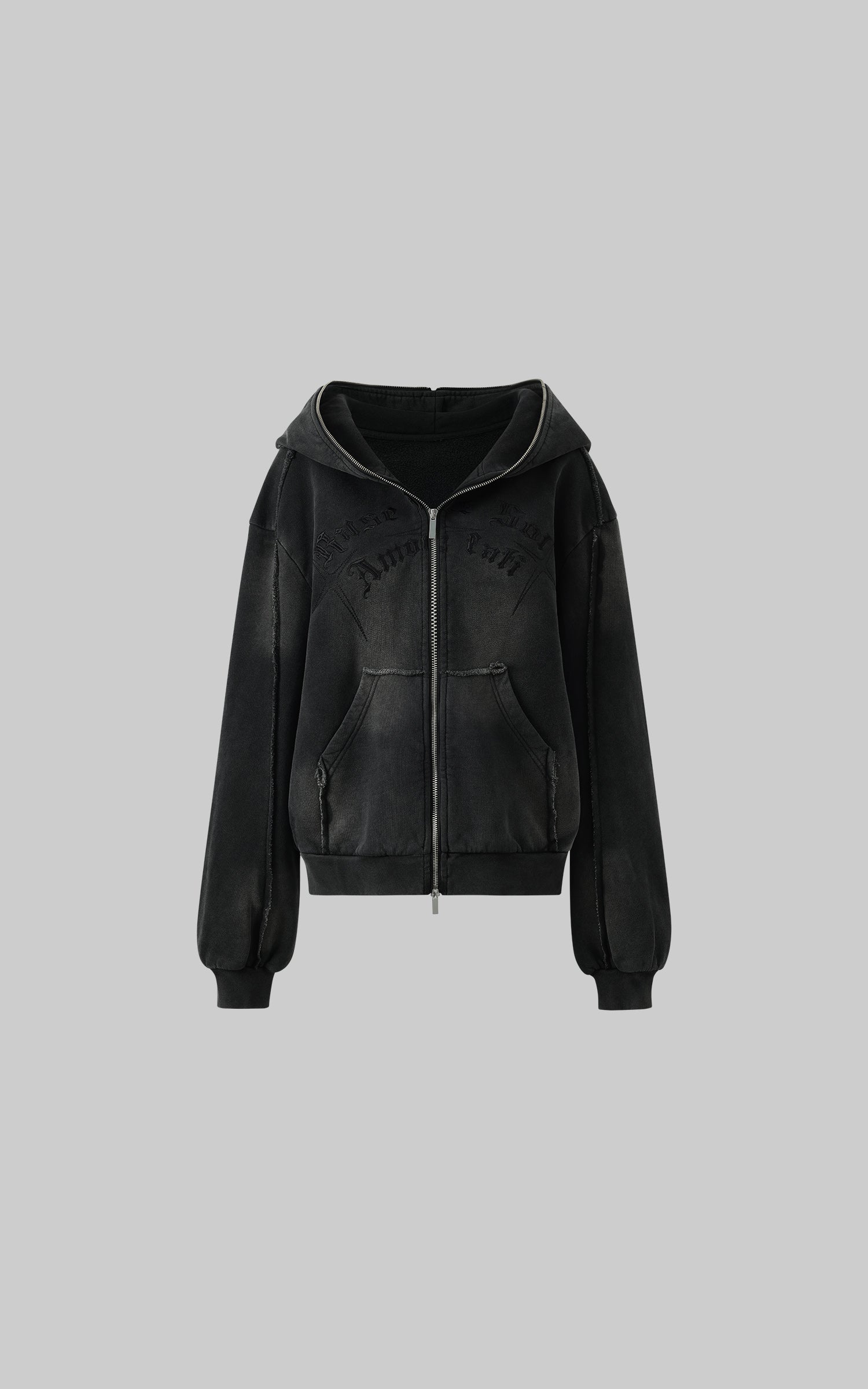 Rase le sol Distressed Gothic Zip Hoodie - PINKPARKS