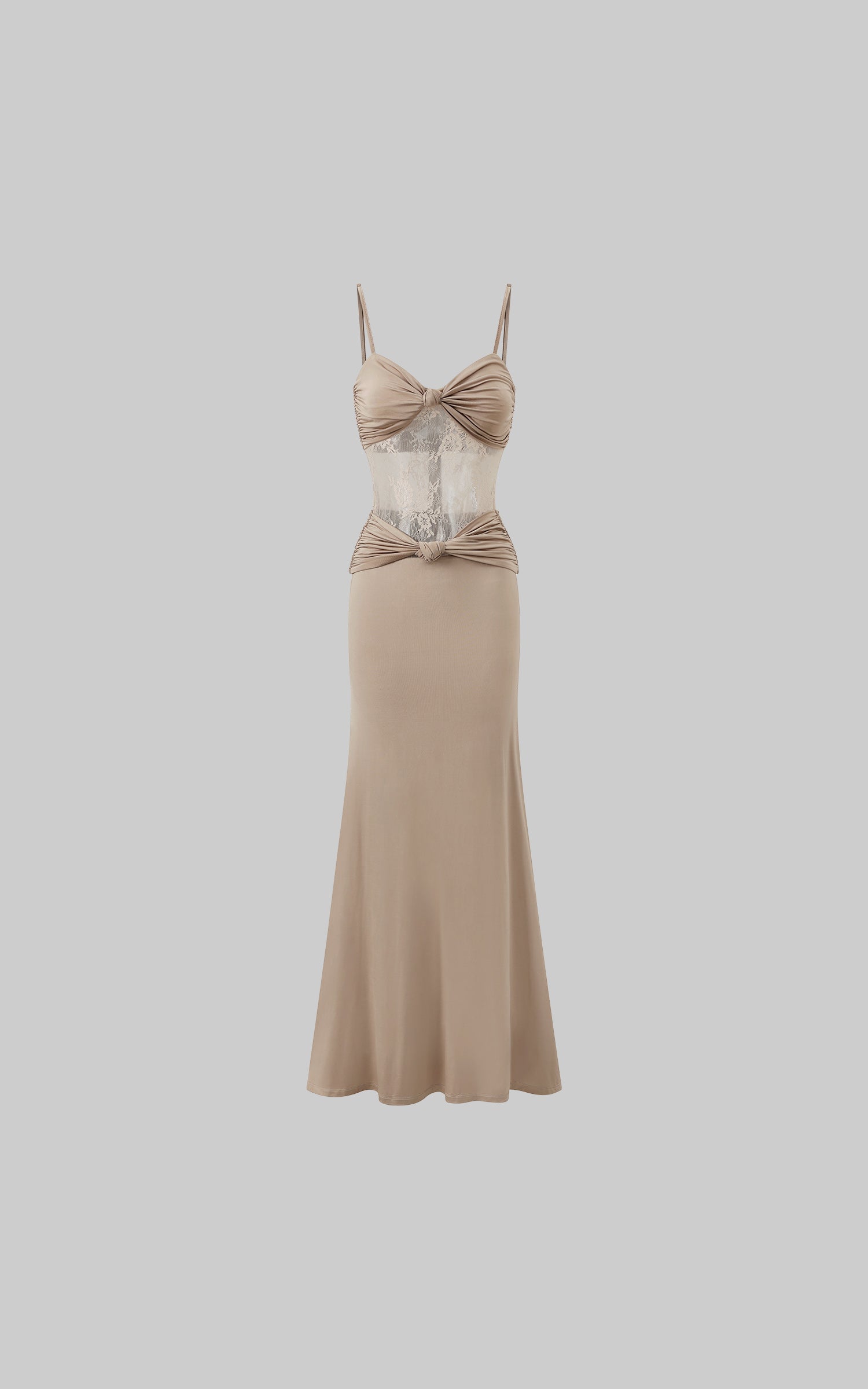 ROVENTE Sculpted Lace-Panel Maxi Dress - PINKPARKS