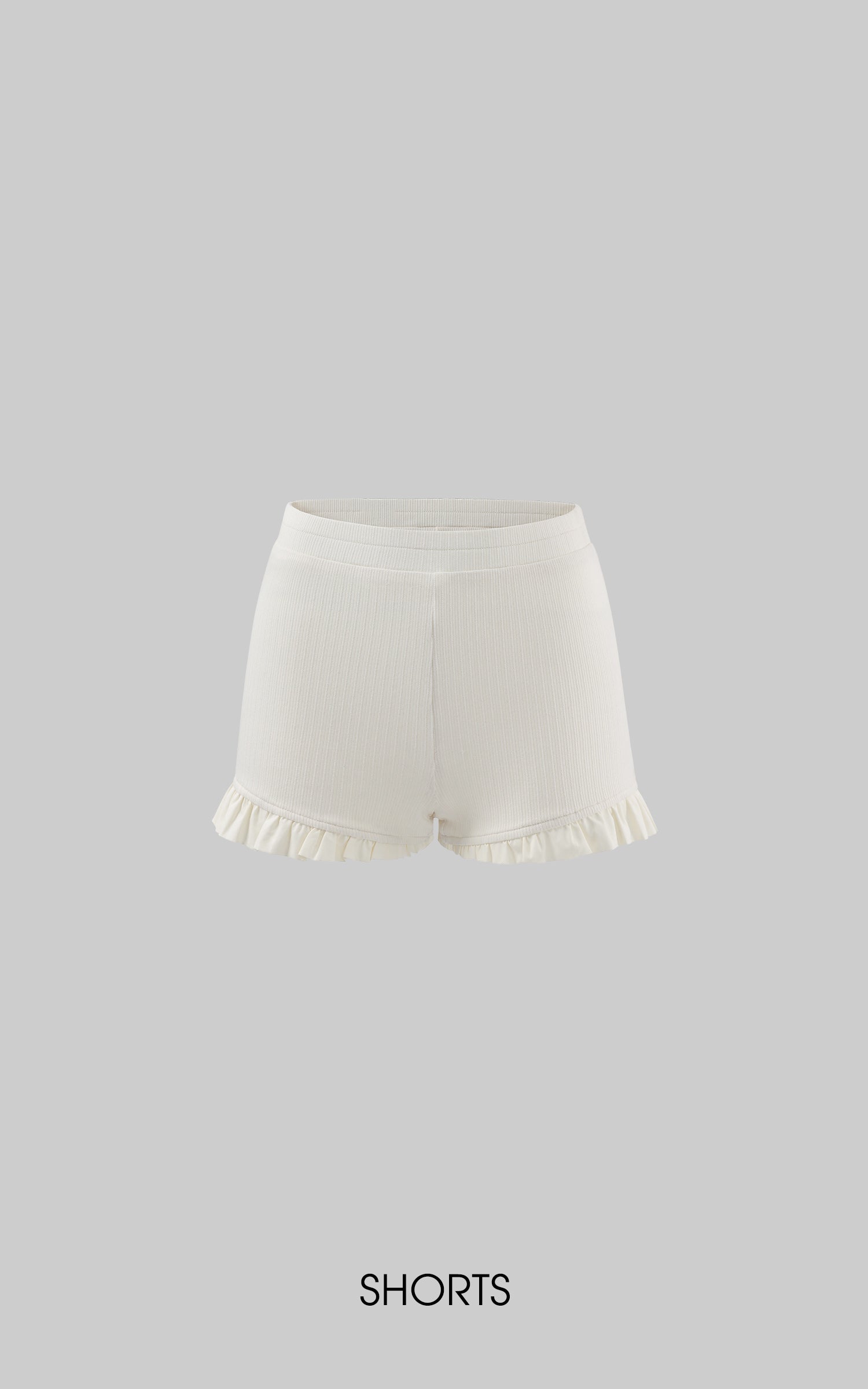 Rase le sol リブ編みロングスリーブトップ、構造的なリボンとフリルヘムショートパンツセット