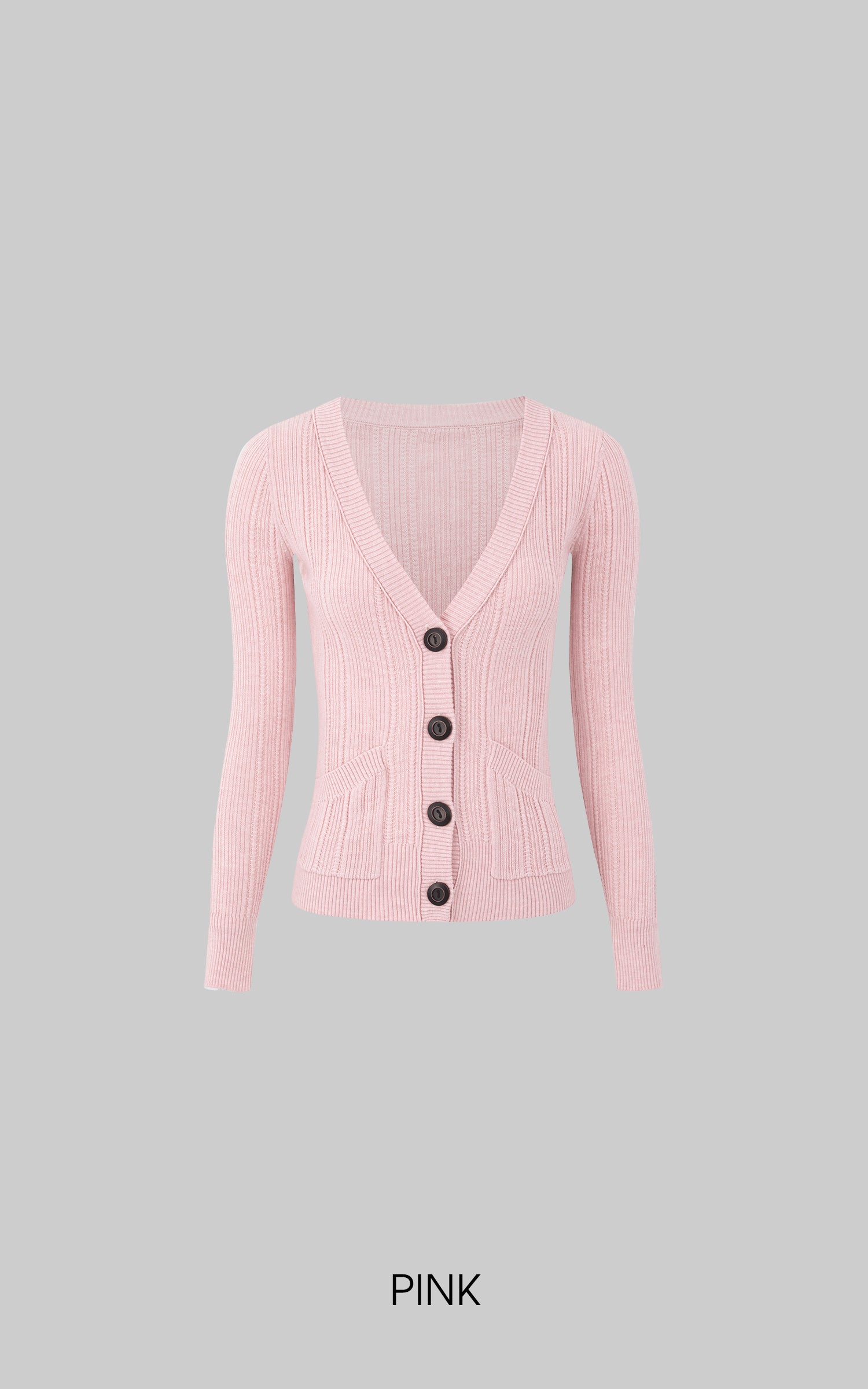 IAMXIAA リブ編みディープVフィットニットカーディガン