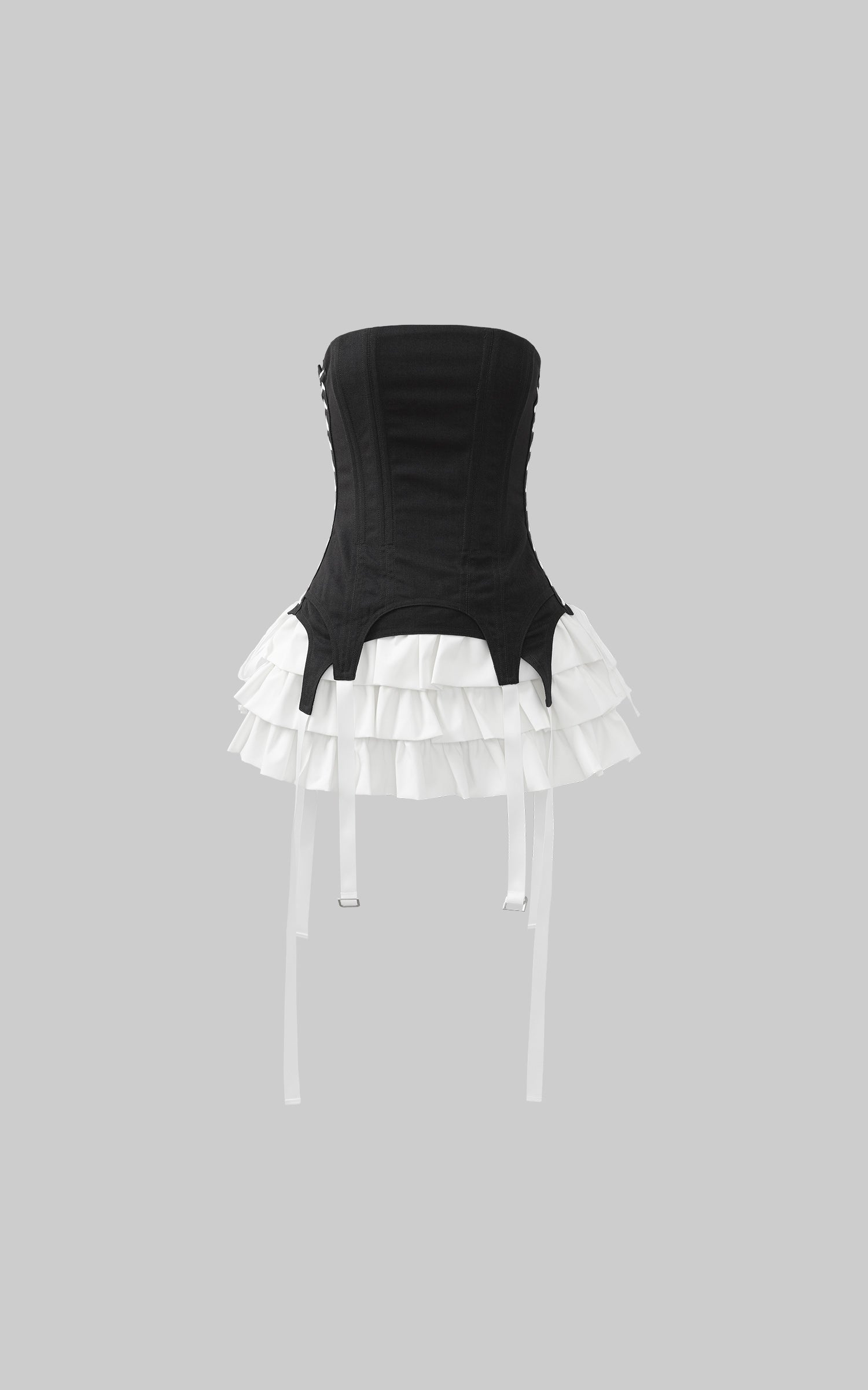 WARDEN EDGE Corset Dress with Tiered Pleated Hem and Side Lace-Up Detail - PINKPARKS