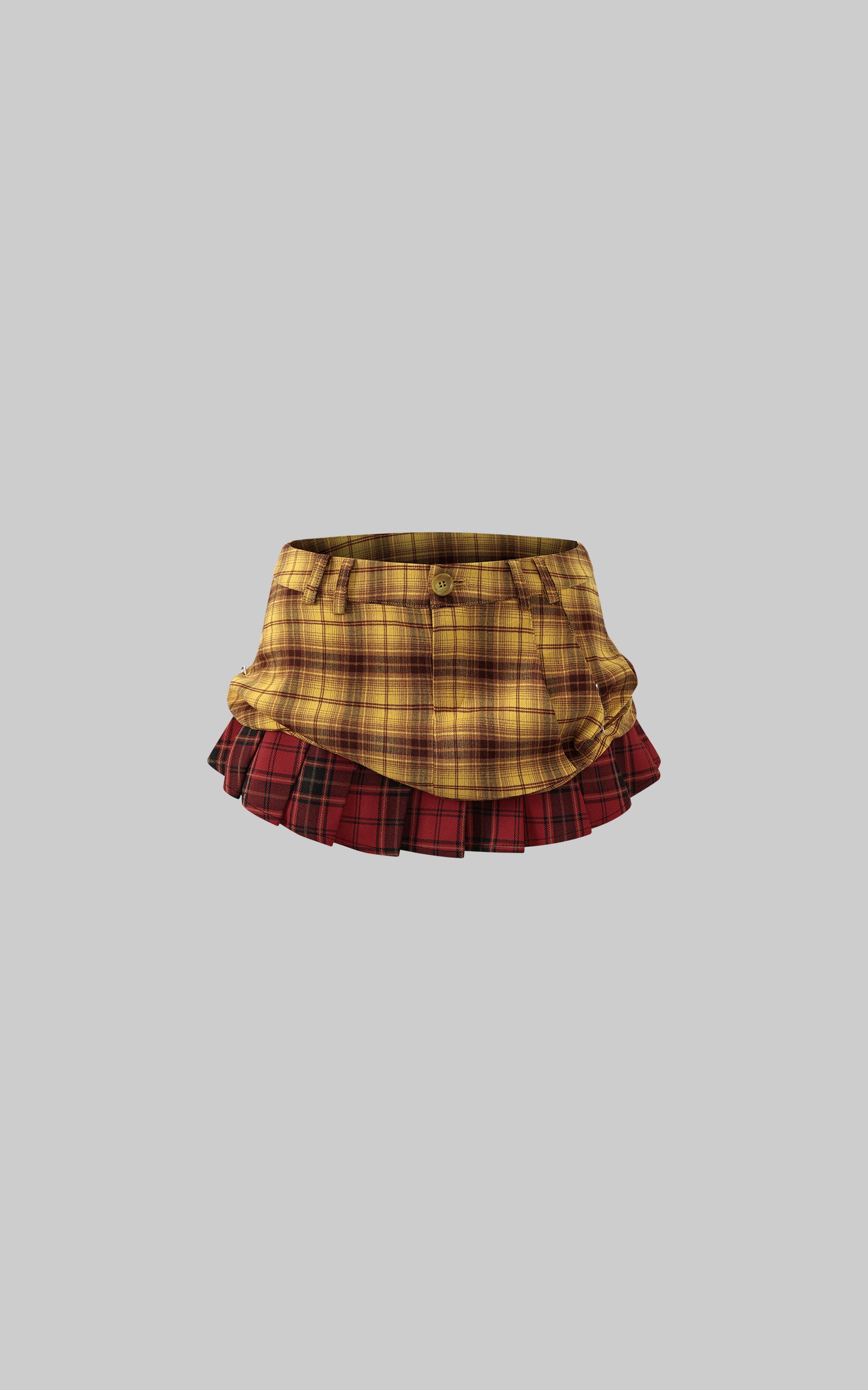 WARDEN EDGE Punk Clash Layered Mini Skirt in Yellow & Red Plaid - PINKPARKS