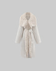 ROVENTE Faux Fur Trim Belted Knit Long Coat