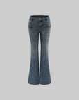 WARDEN EDGE Vintage Flare Denim Jeans Low Rise Bootcut Pants with Zipper Details