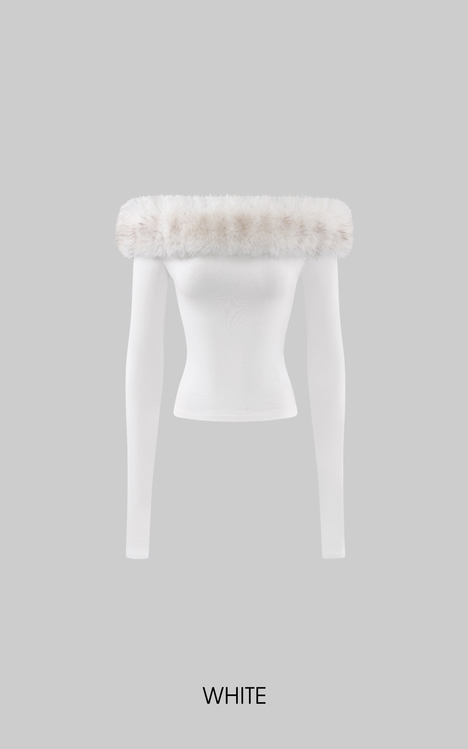 ROVENTE フェイクファーオフショルダー長袖トップ