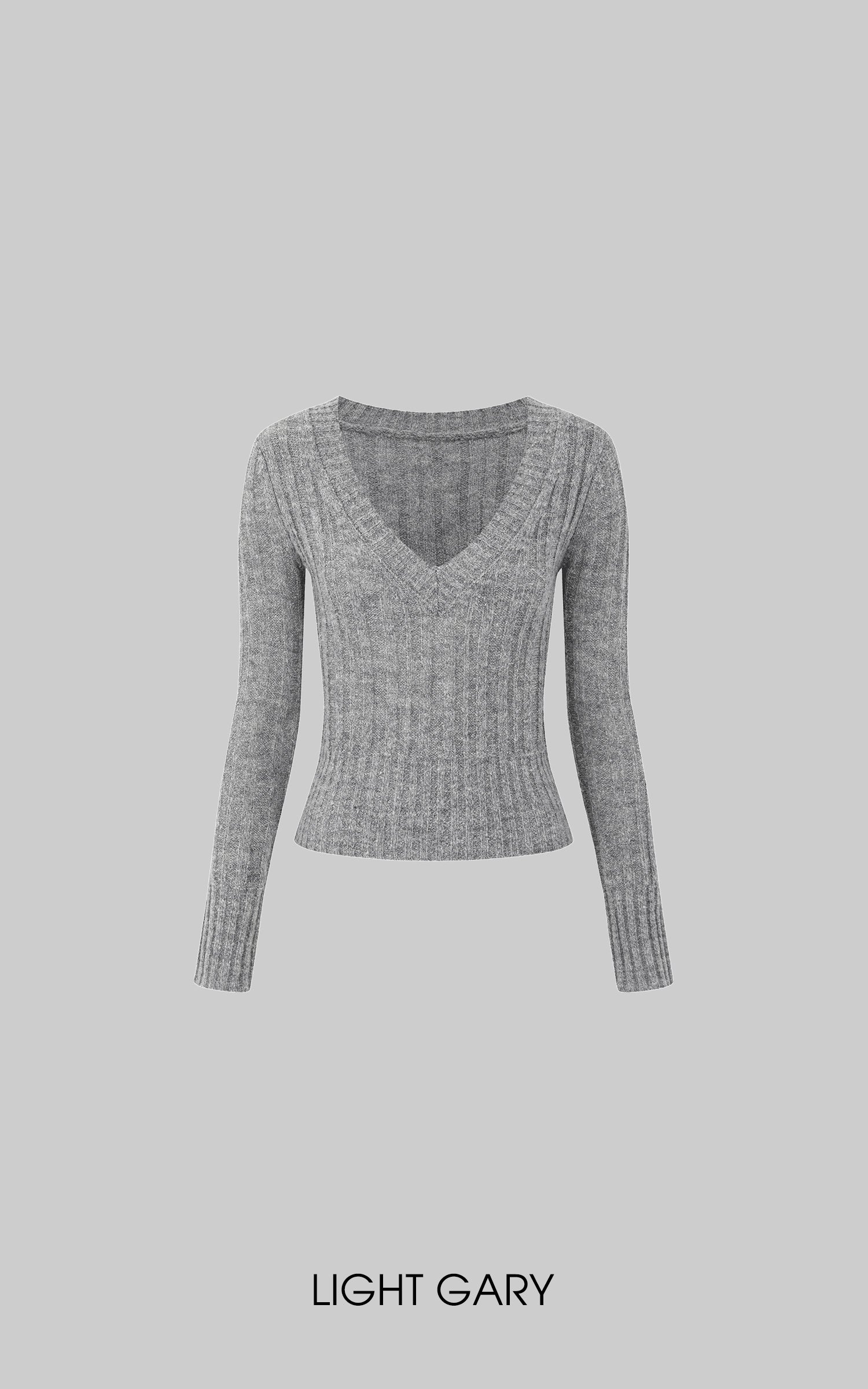 スリムフィット リブ Vネック ニットトップ