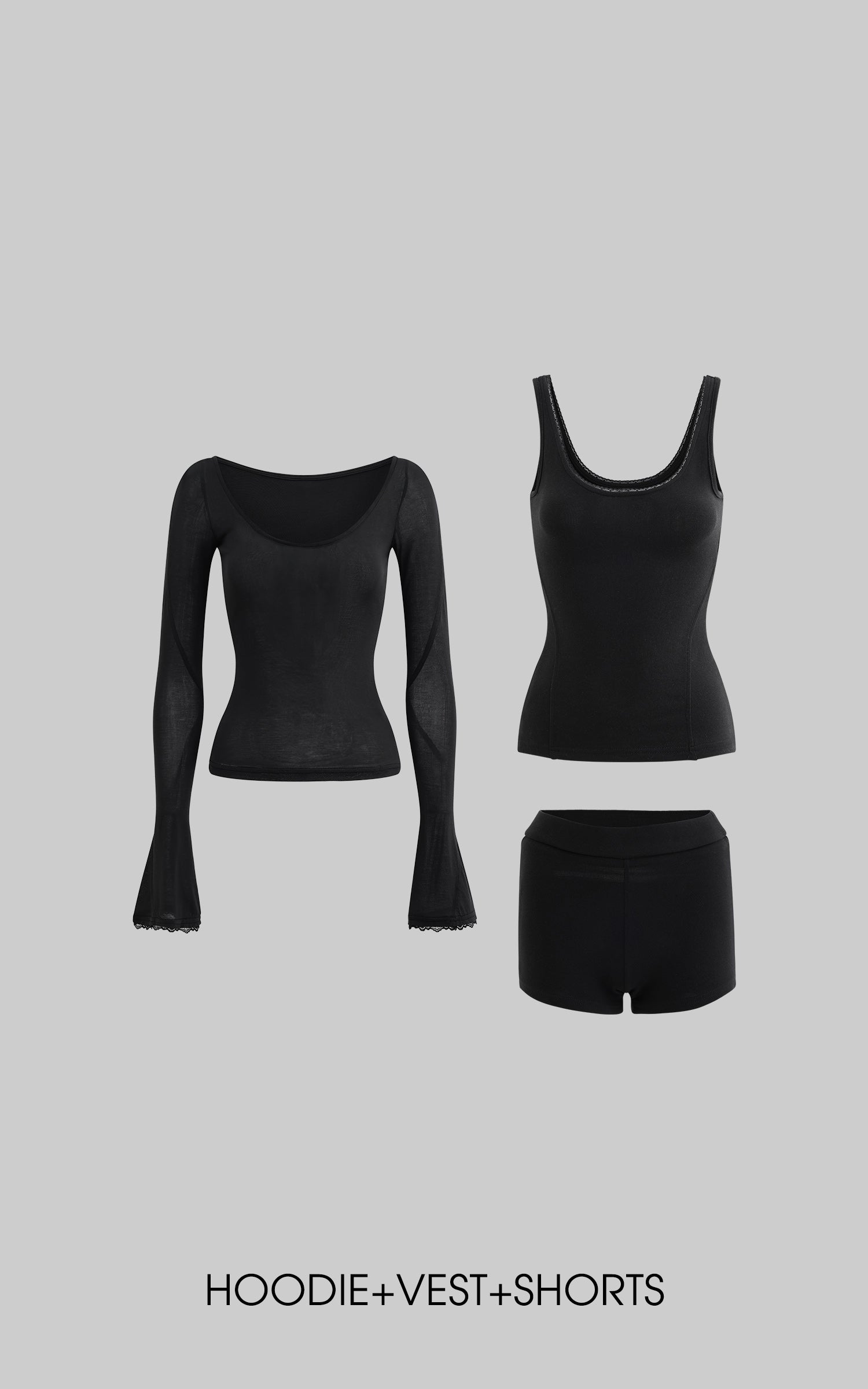 Rase Le Sol Lace Detail Hoodie & Shorts Set - PINKPARKS