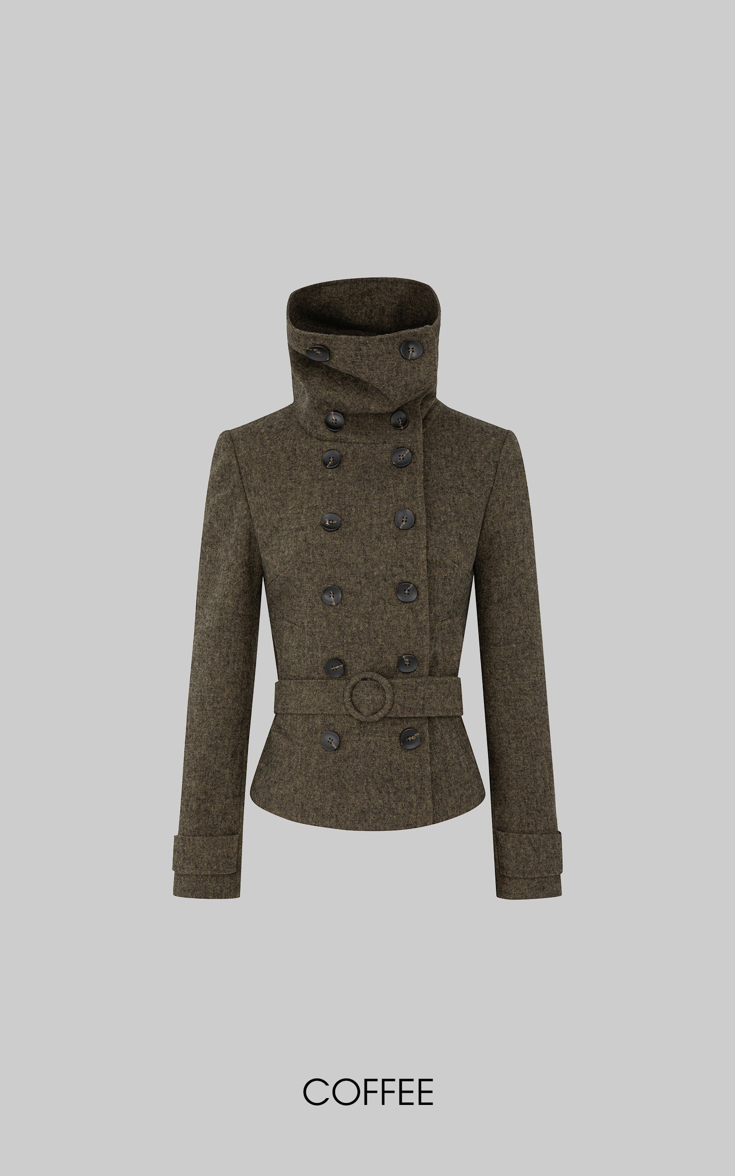IAMXIAA Wool-Like High Neck Belted Double-Breasted Jacket