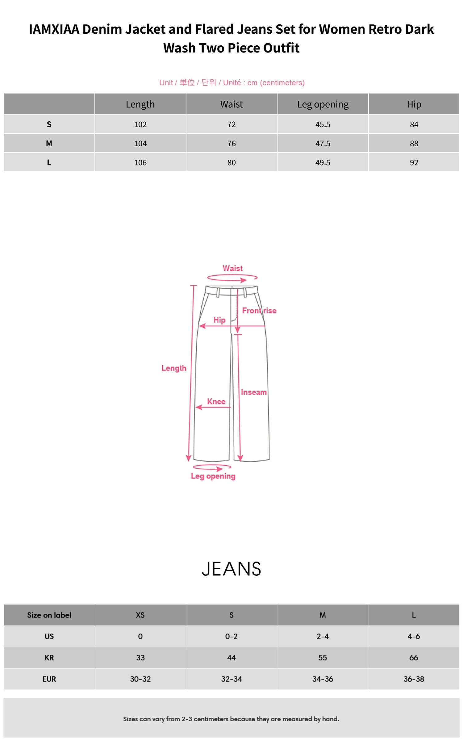 IAMXIAA レディース用デニムジャケット＆フレアジーンズセット レトロなダークウォッシュの2点コーデ