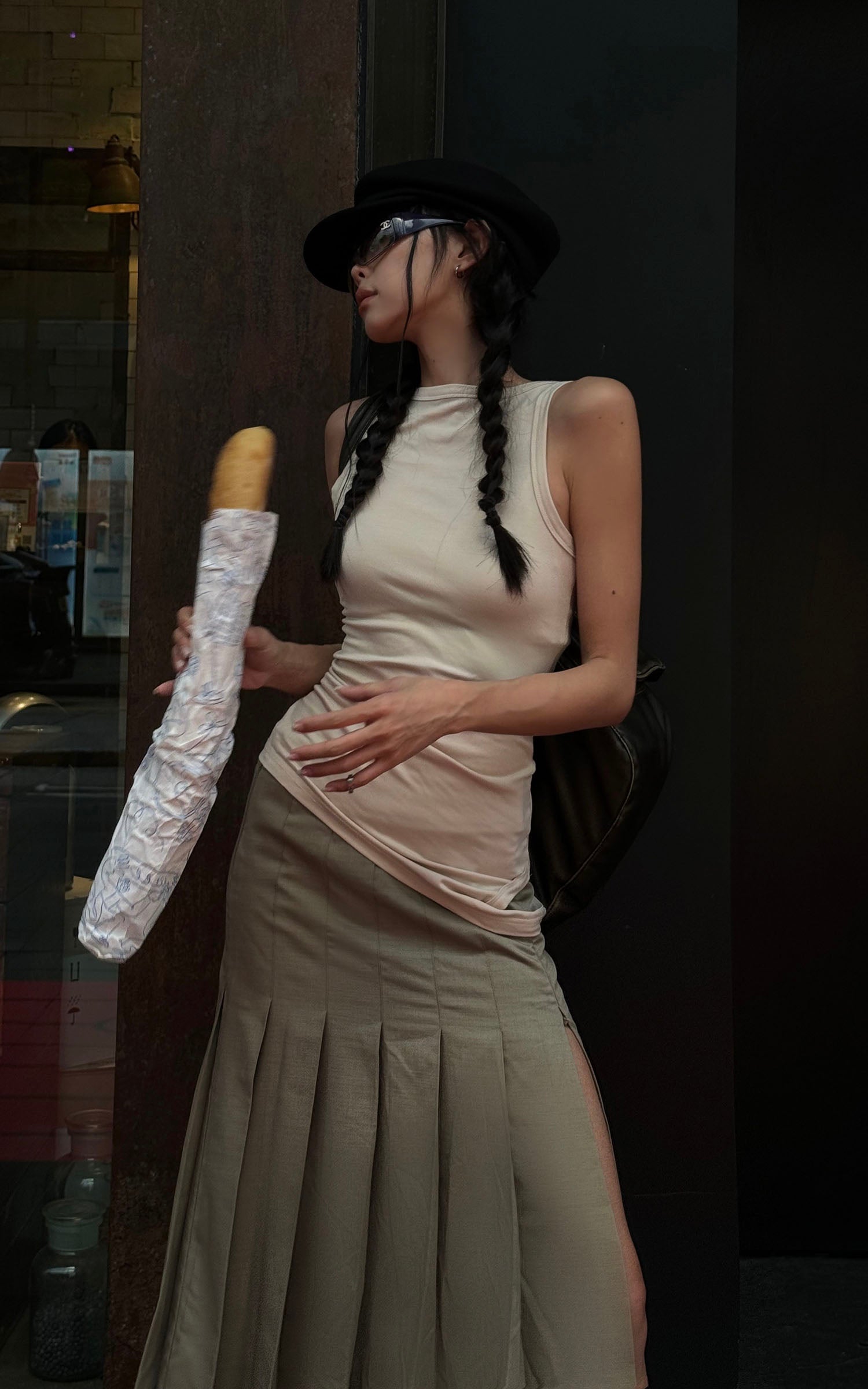 WARDEN EDGE Asymmetrical vest with skirt & pleated skirt set - PINKPARKS